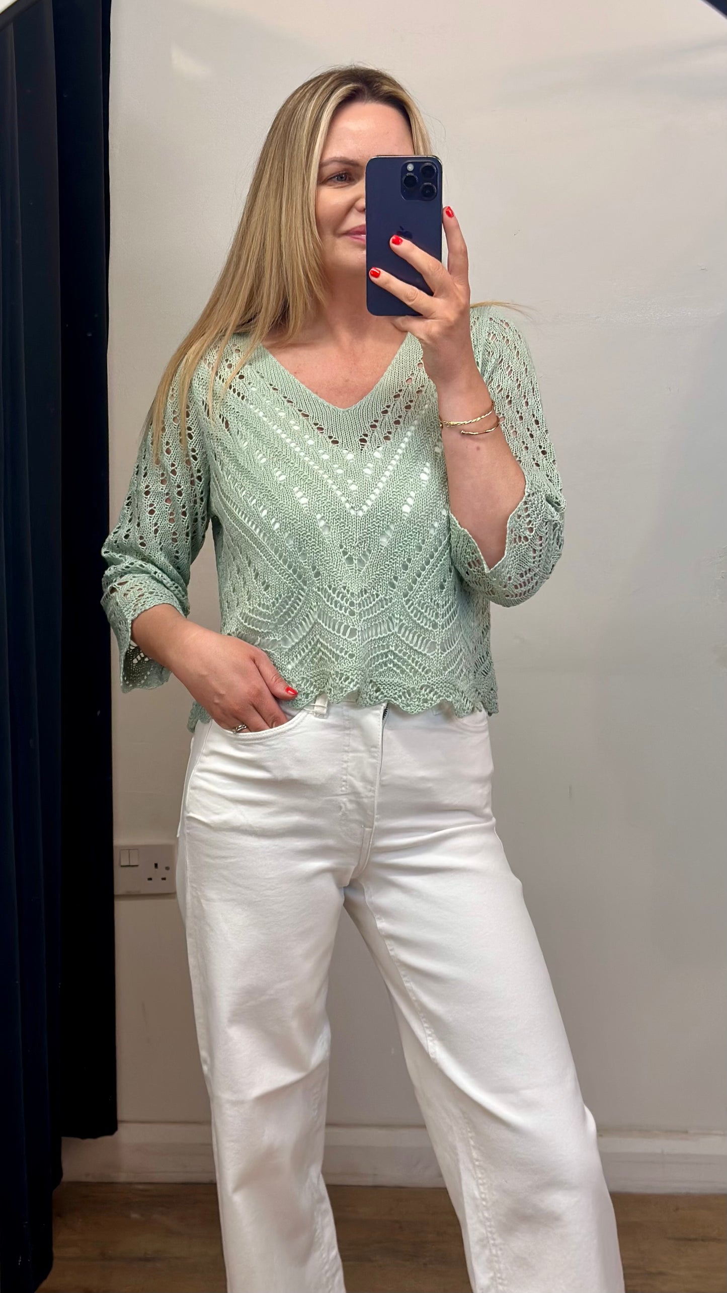 Pastel Green Knitted Crochet Top