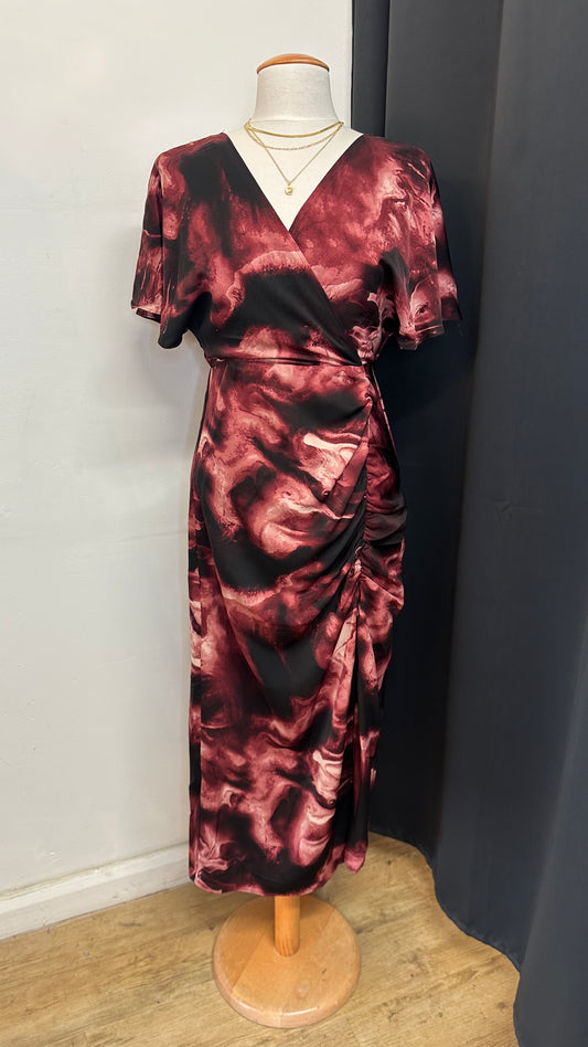Burgundy Ruched Midi Dress