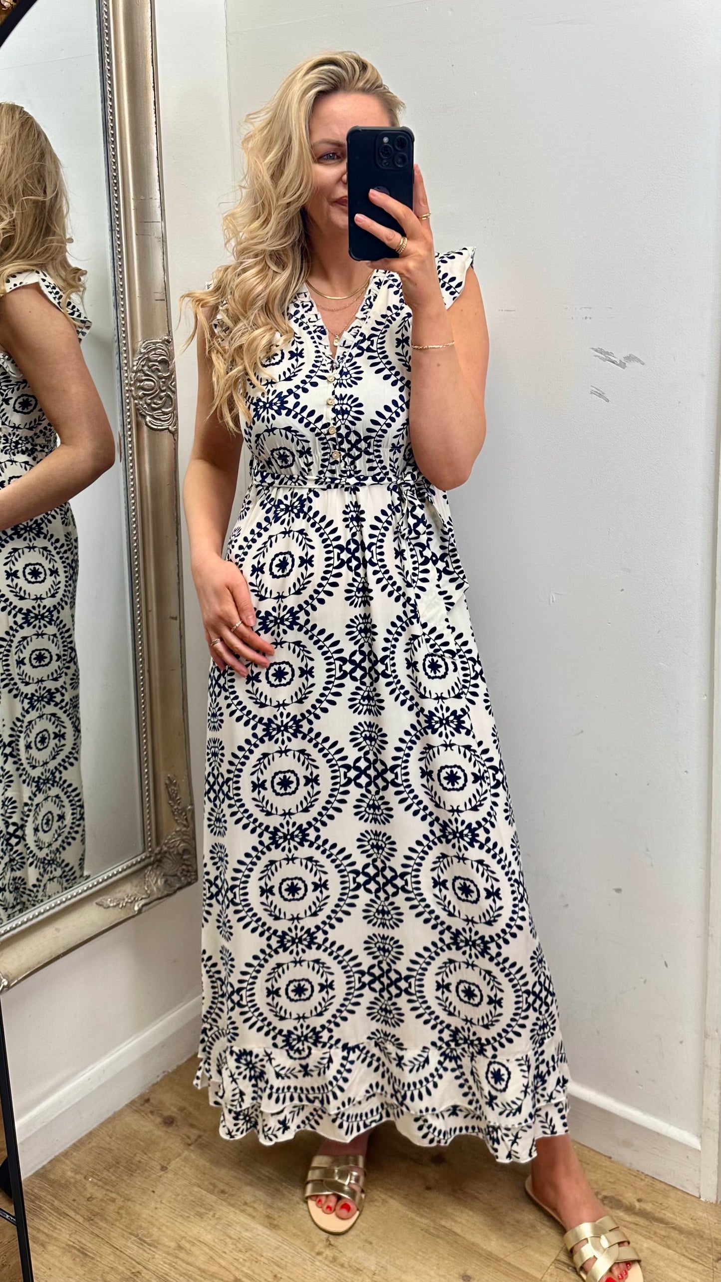 Navy Print Dress