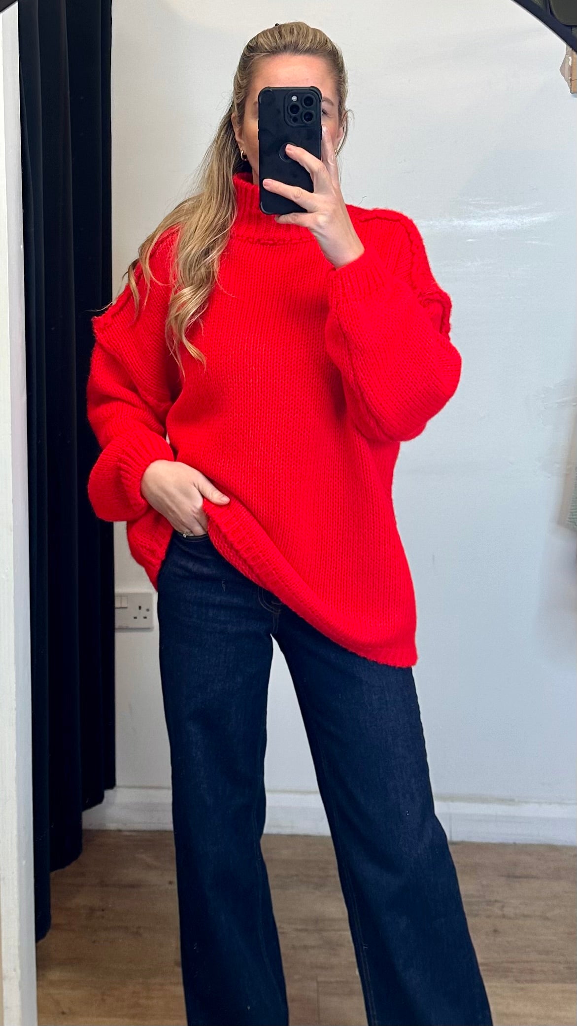 Red chunky knit jumper