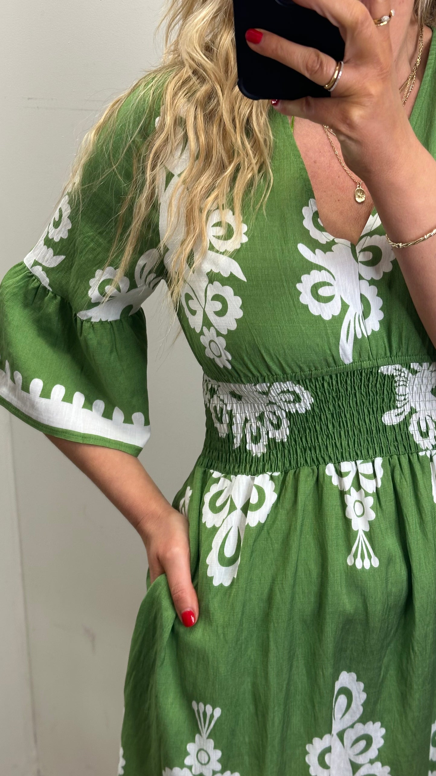 Green / White Pattern Dress