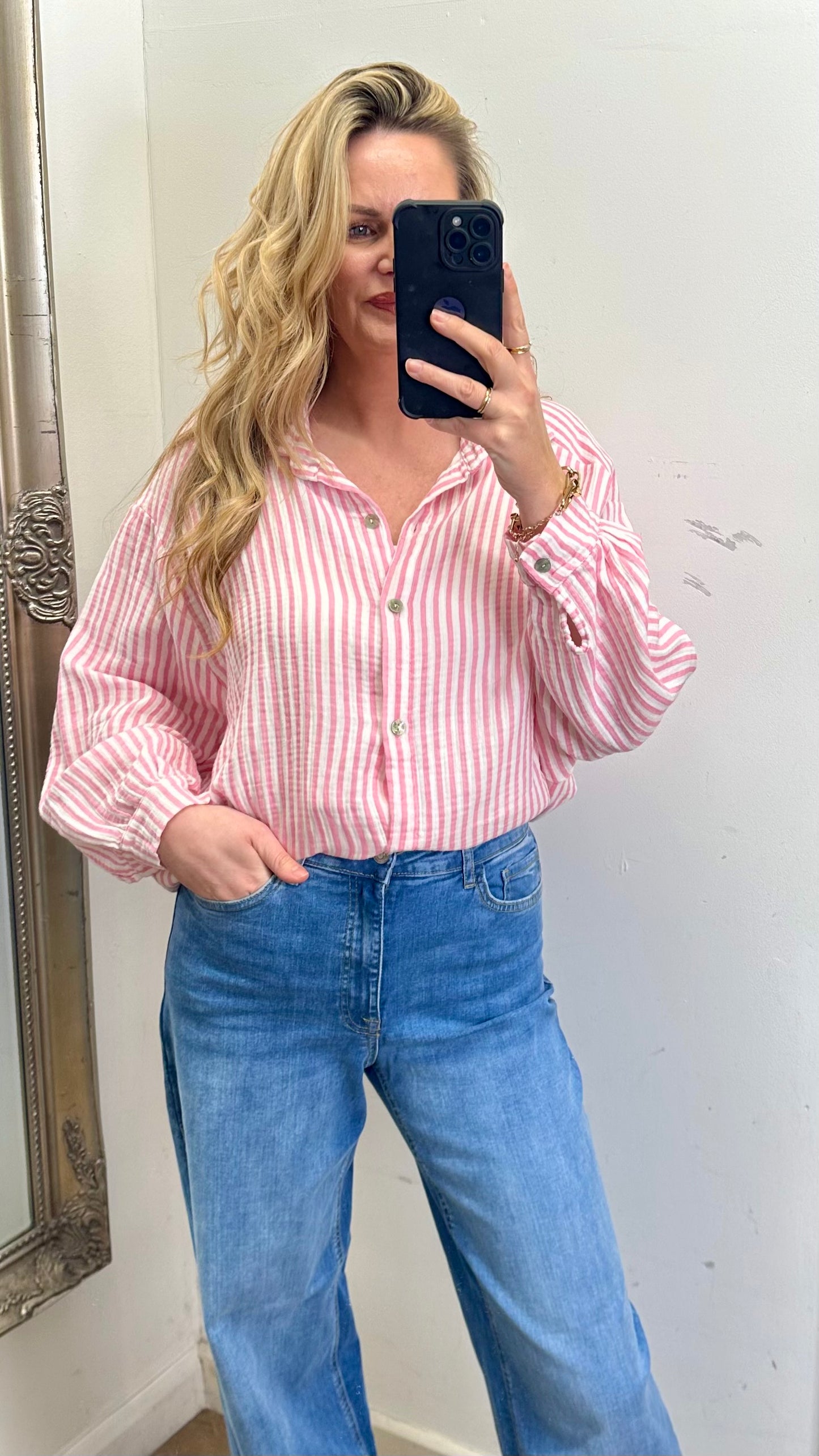 Stripe Cotton Shirt - Pink Colour