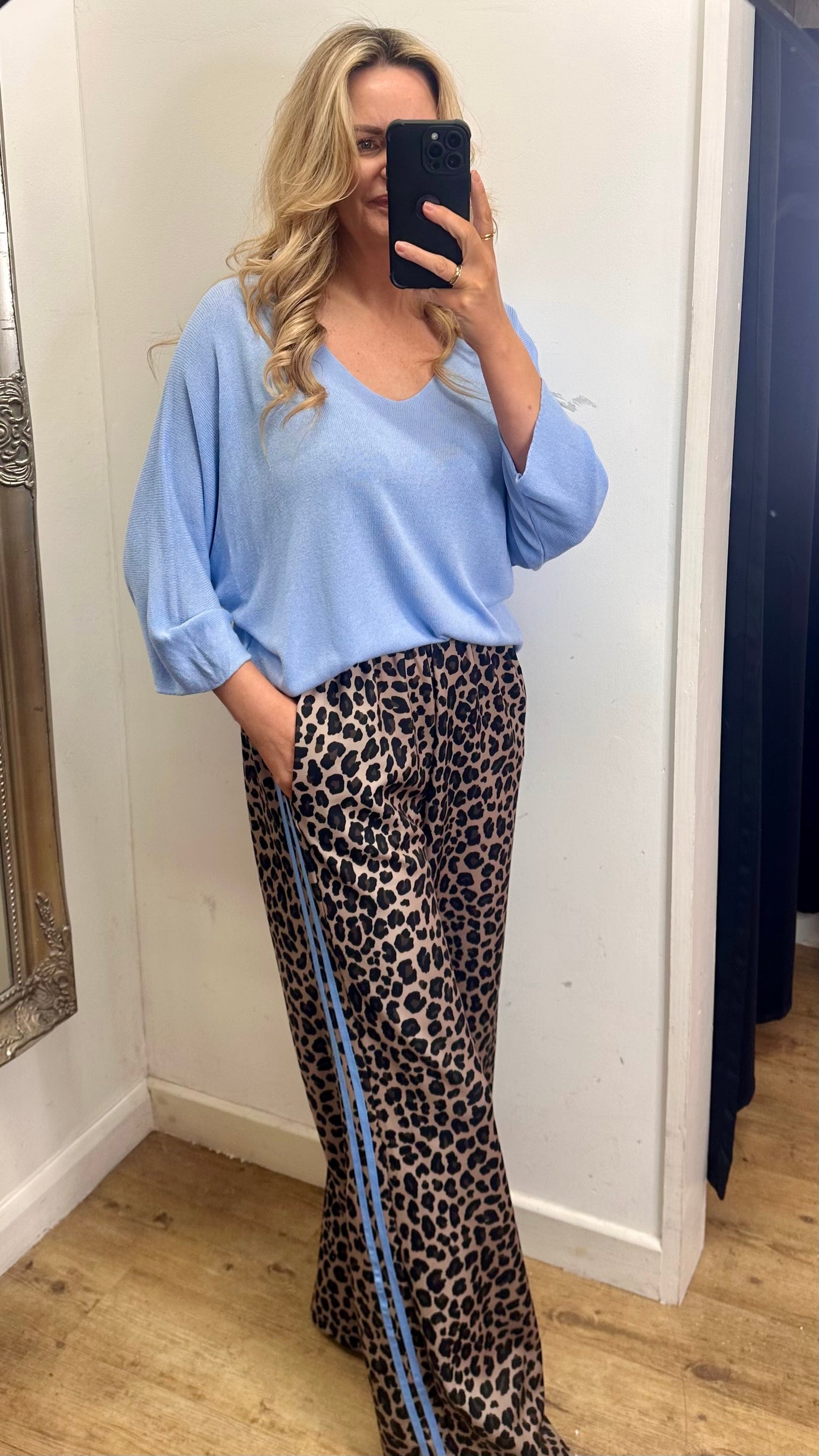Animal Print Trousers - Blue Stripe