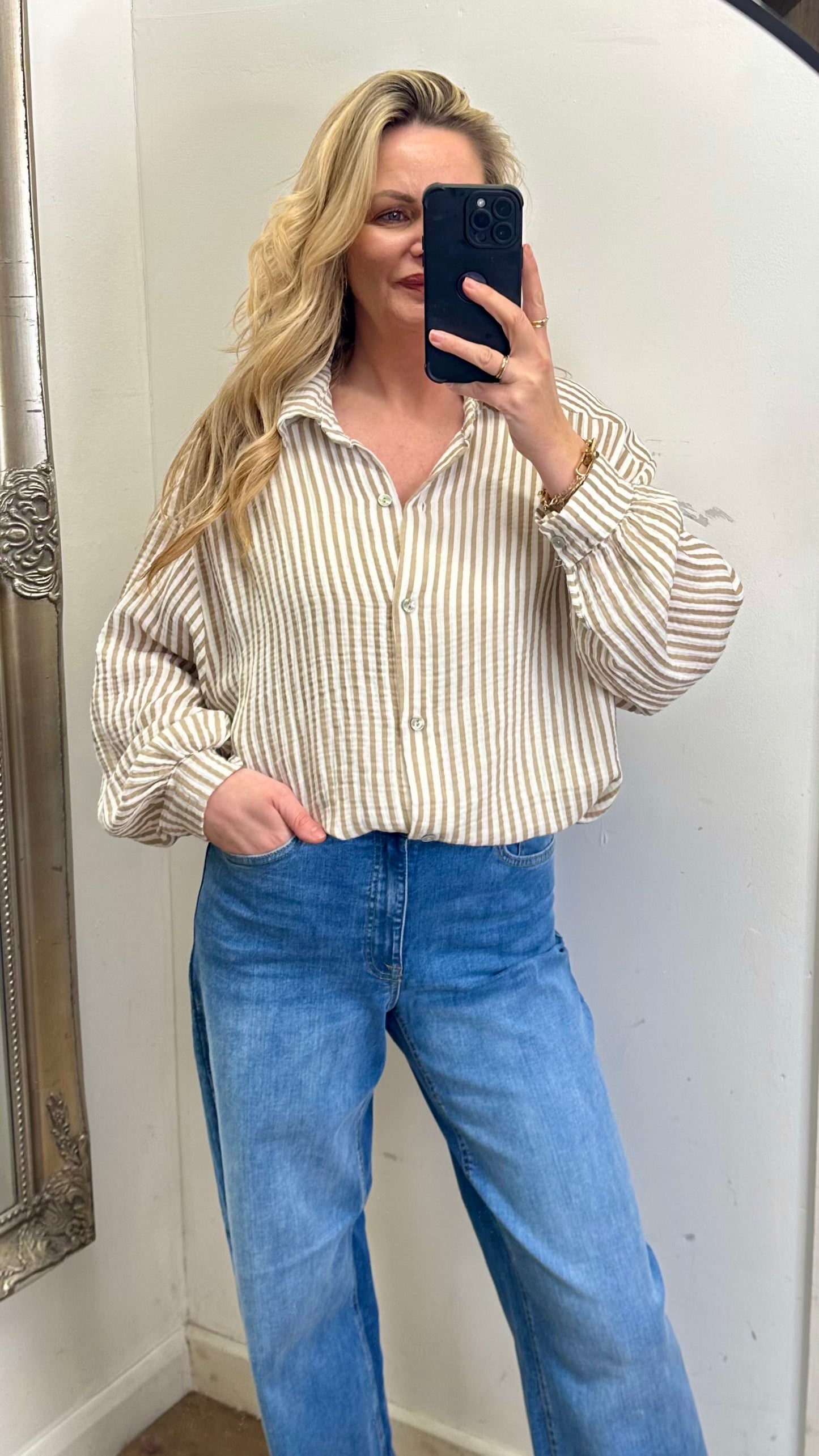 Stripe Cotton Shirt - Mocha Colour