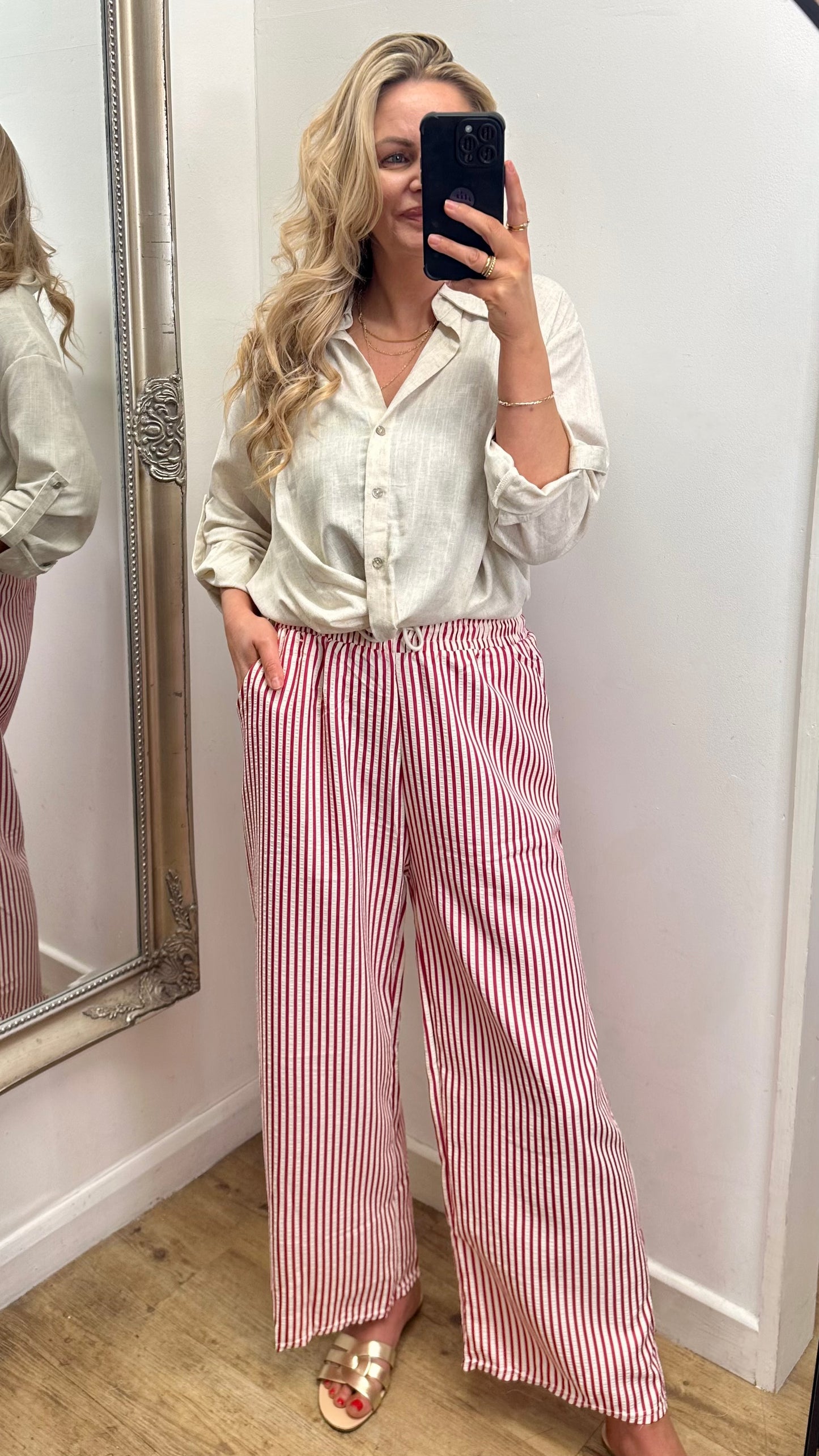 Stripe Trousers - Dark Pink Colour