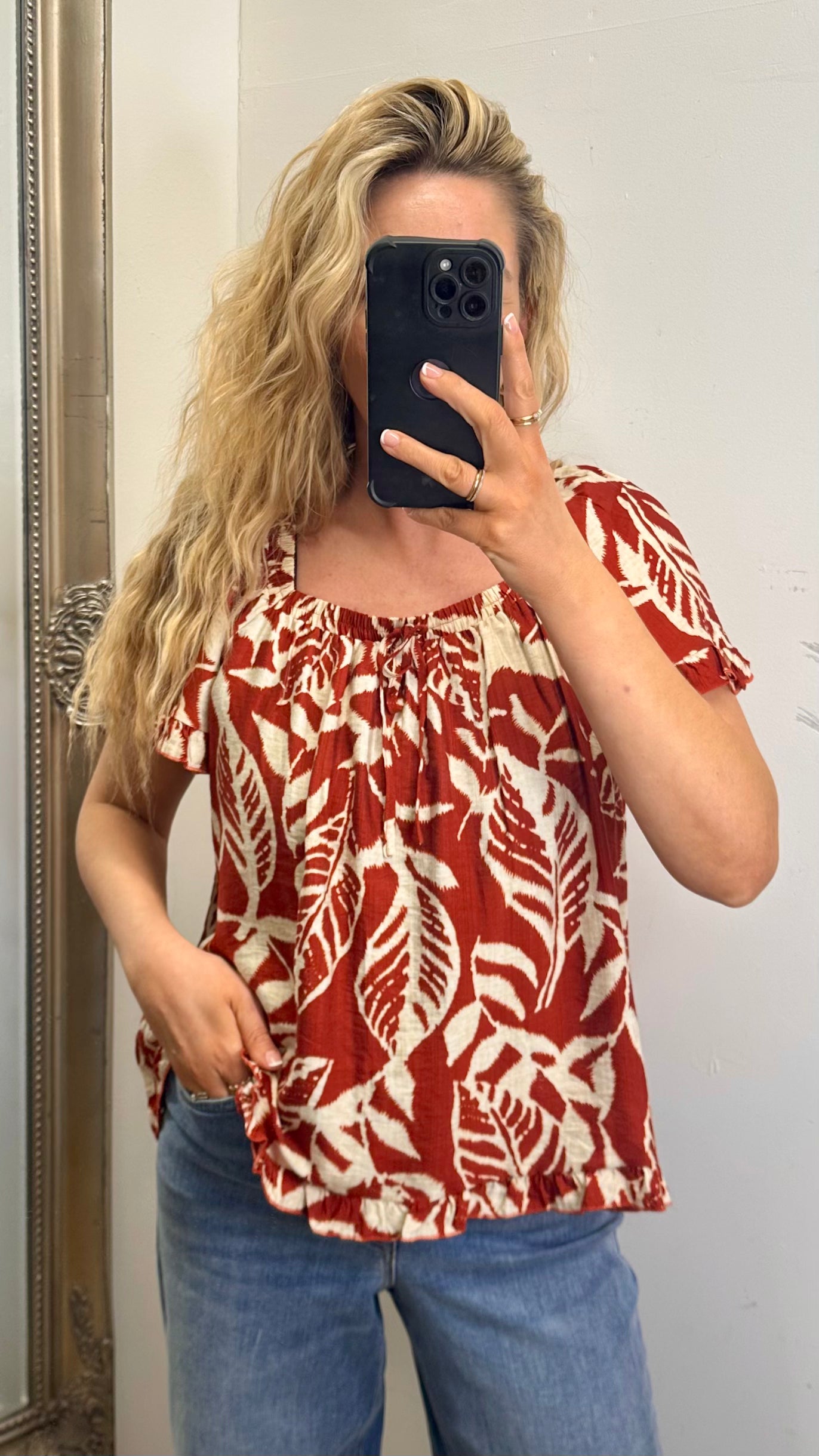 Shoulder / Bardot Top - Rust Pattern