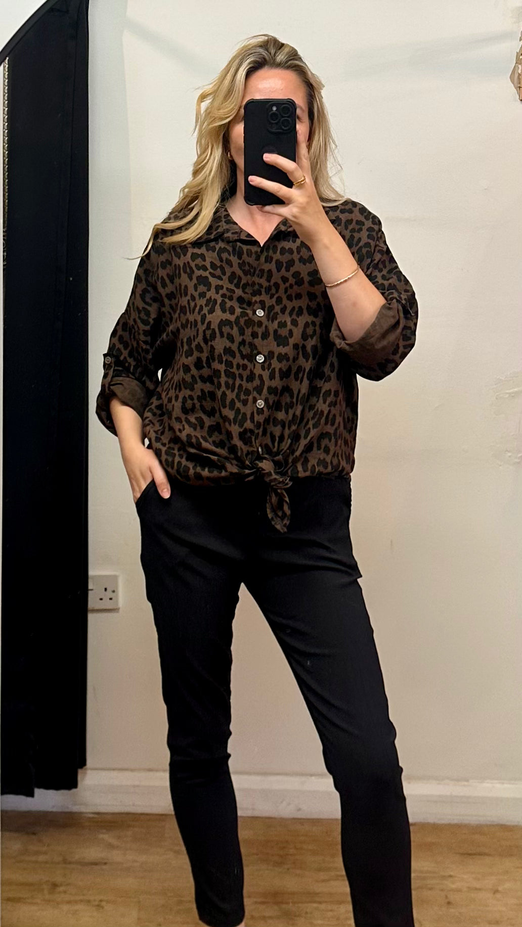 Brown Animal Print Knot Shirt