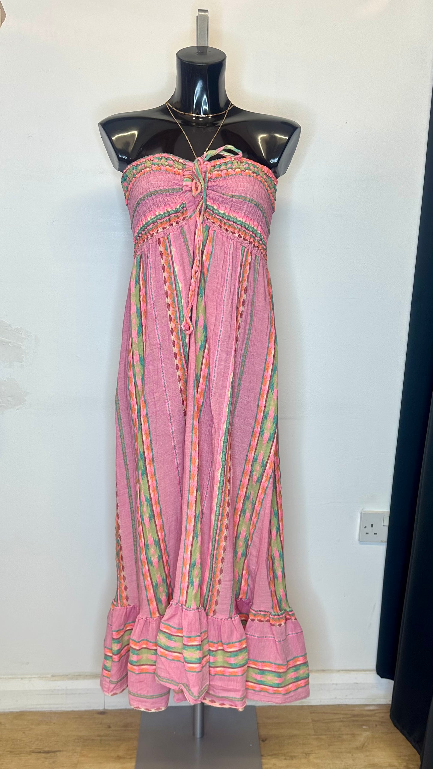 Pink Bandeau Midi Dress