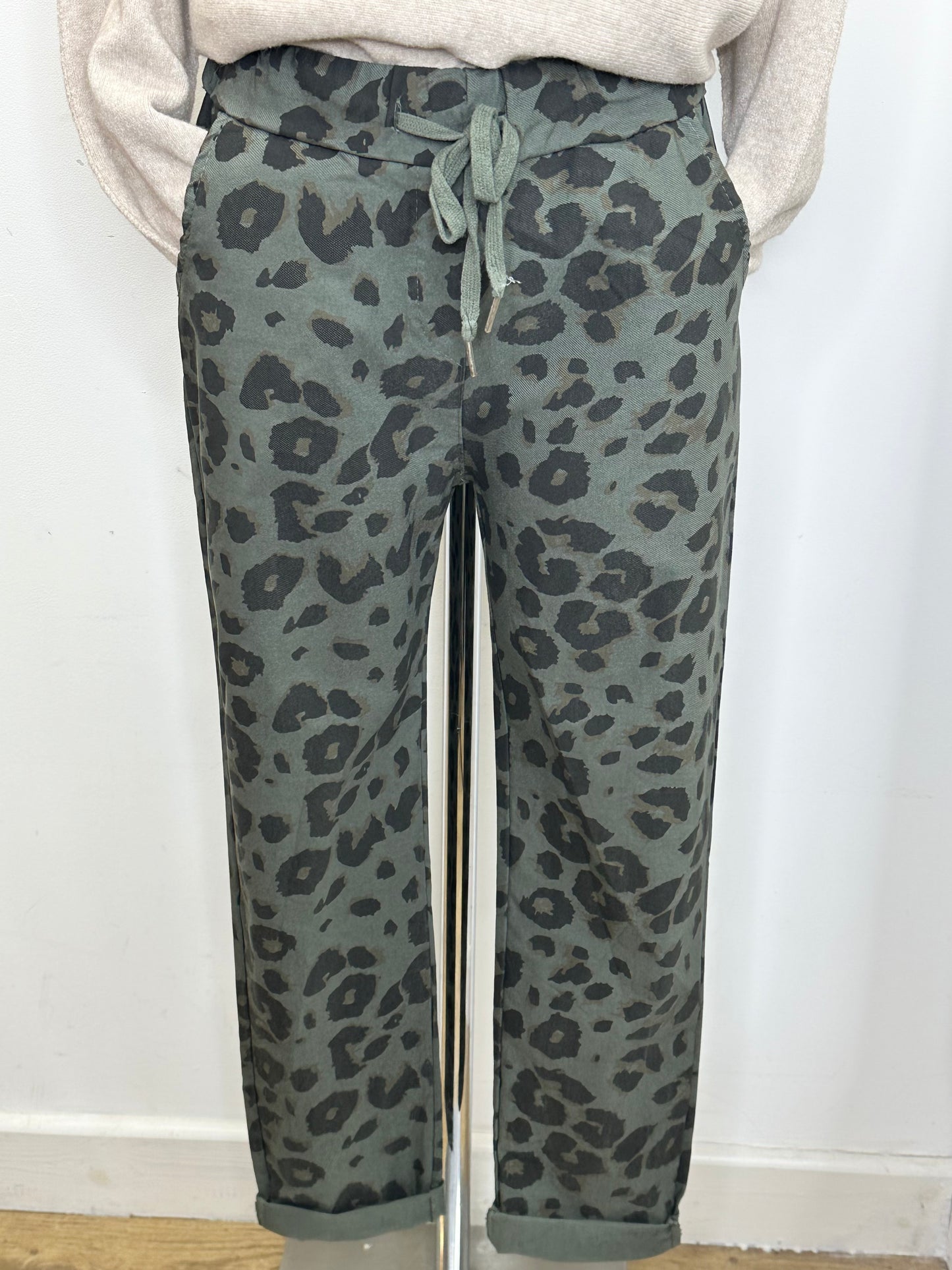Khaki animal print trousers