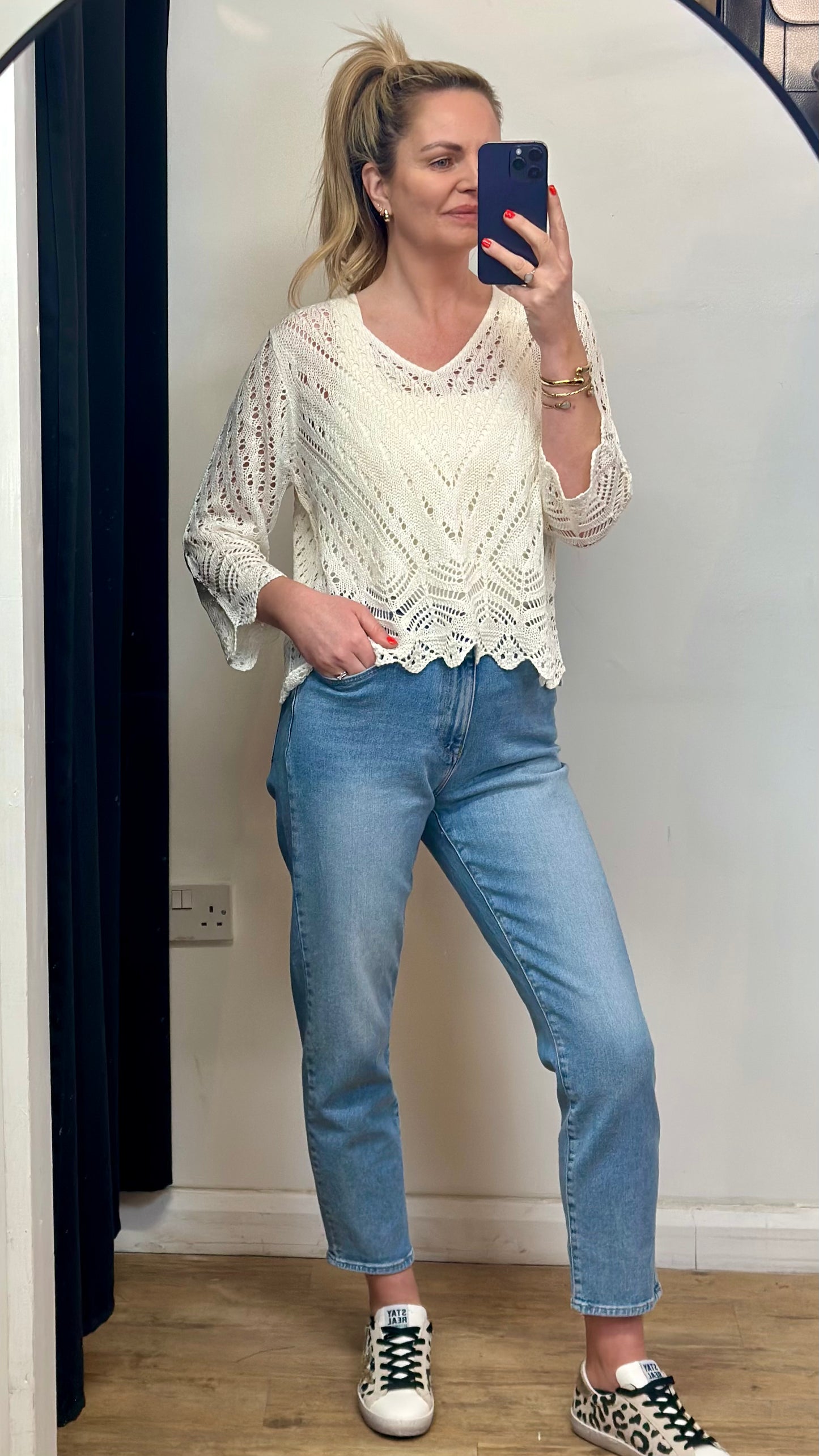 Cream Knitted Crochet Top