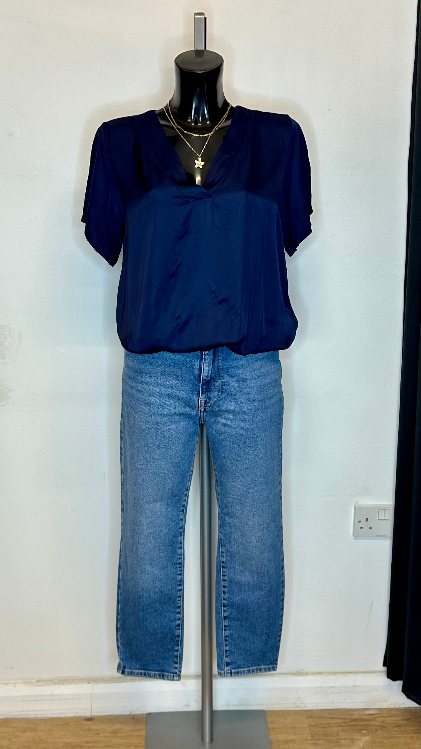 Navy Satin Top
