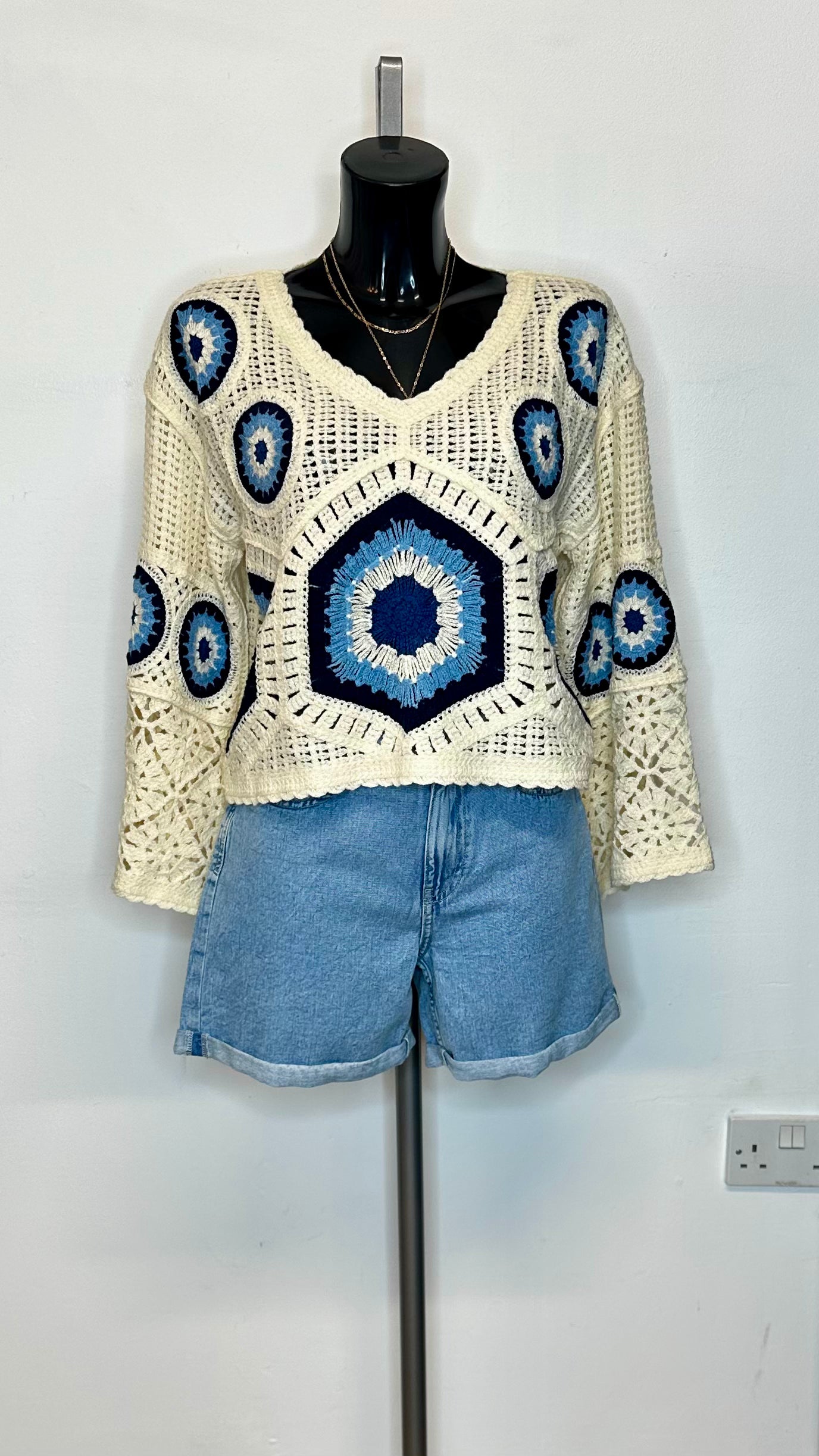 Navy Pattern Crochet Top
