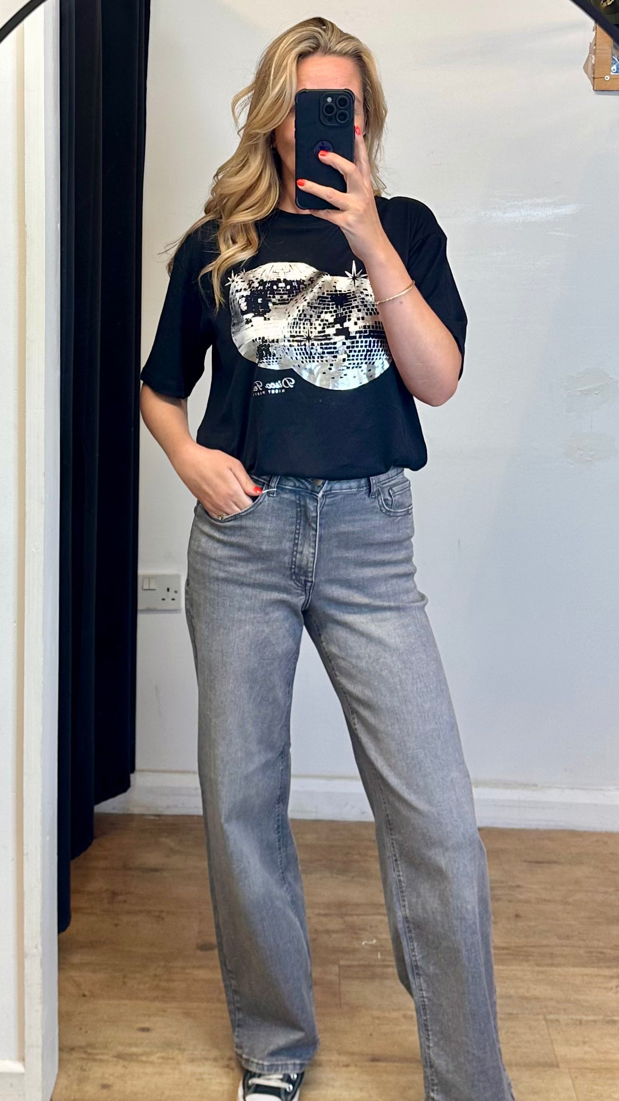 Black T-shirt - Silver Foil Disco Ball Motif
