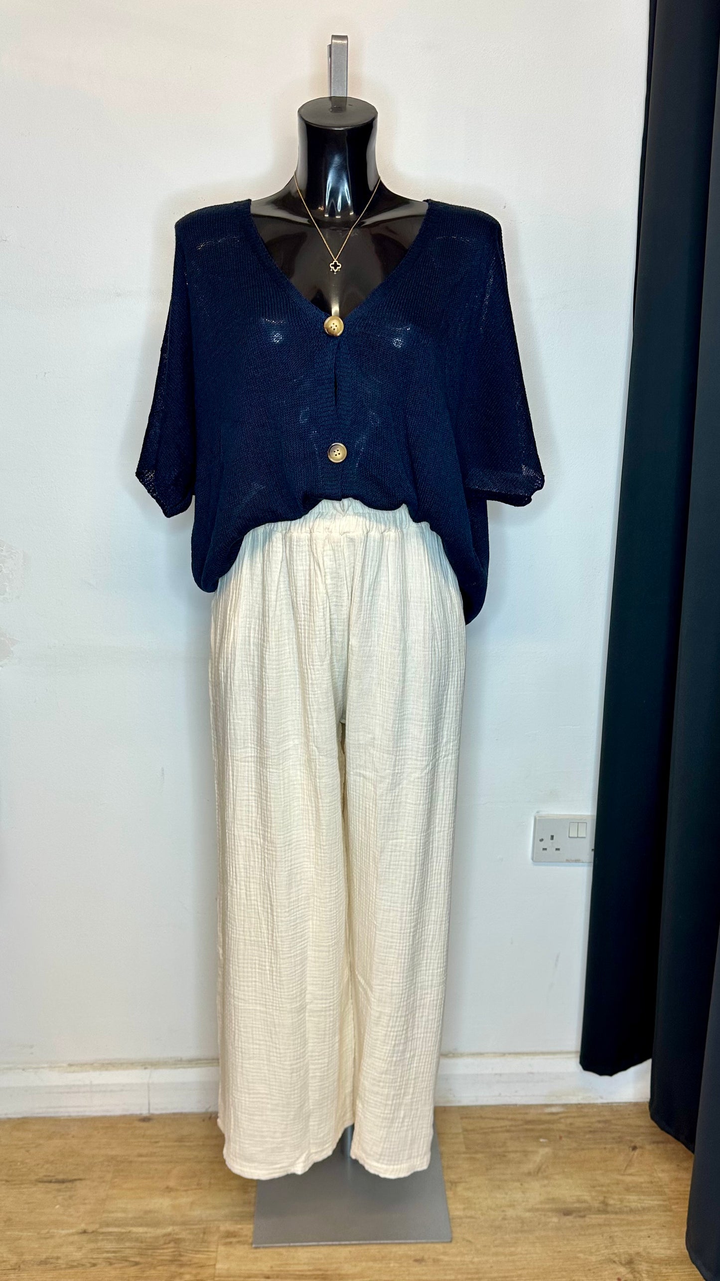 Button Front Sheer Cardigan - Navy Colour