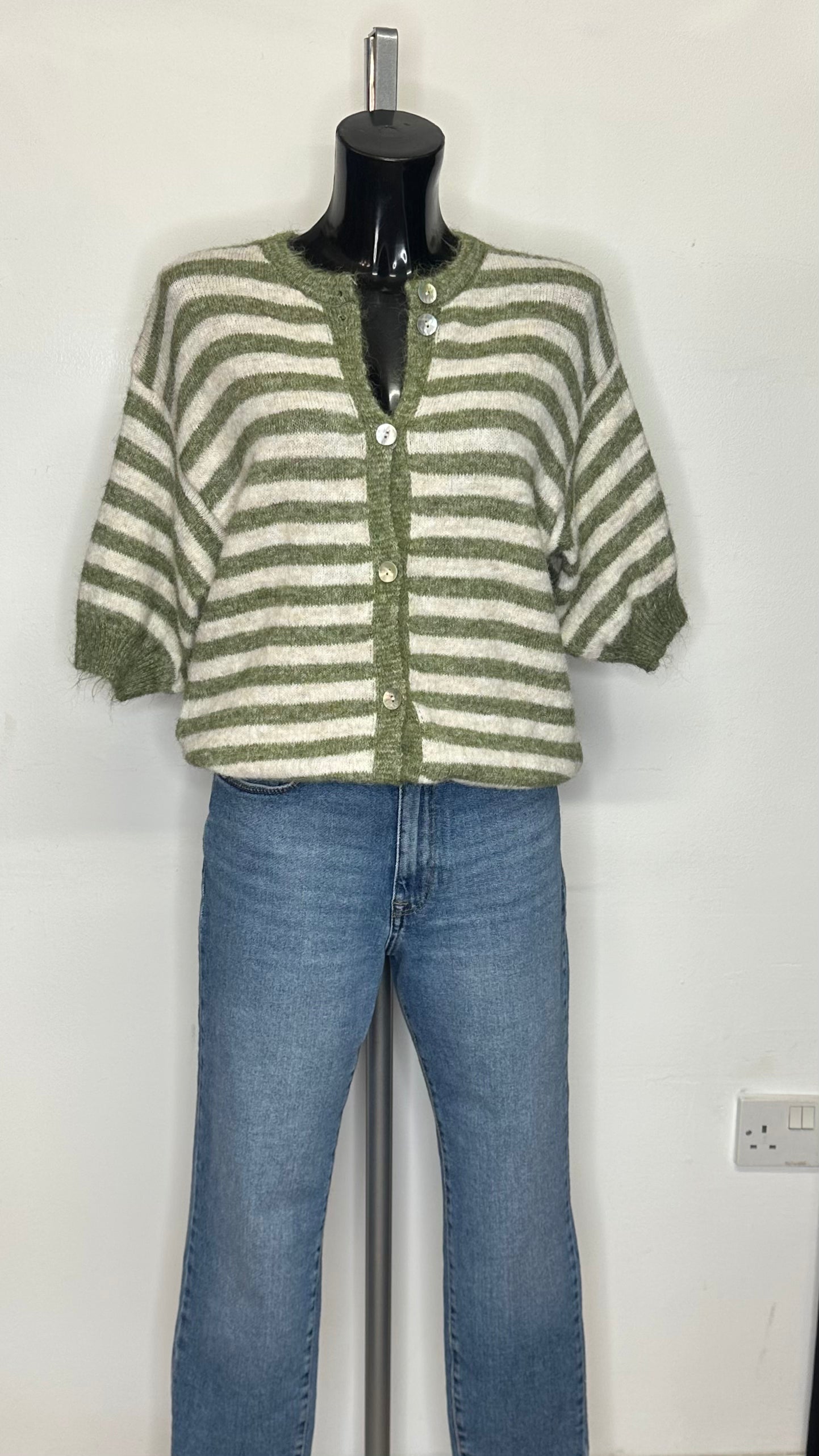 Striped Cardigan - Green / Beige