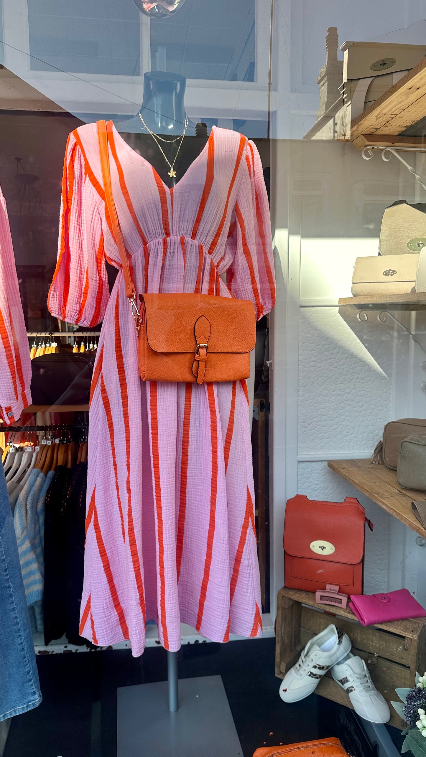 Baby Pink / Orange Stripe Dress