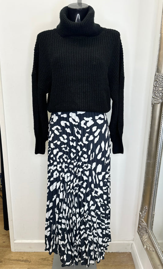 Animal print pleated skirt - Black colour