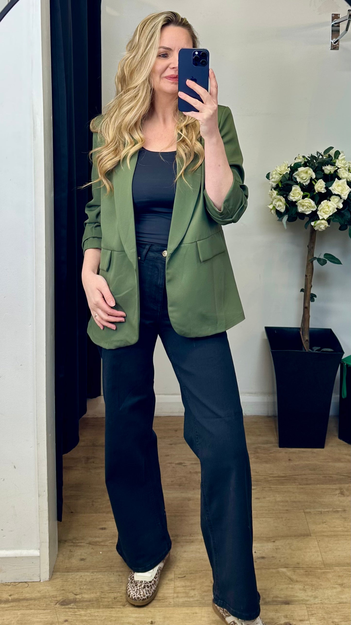 Ruched Sleeve Blazer - Khaki