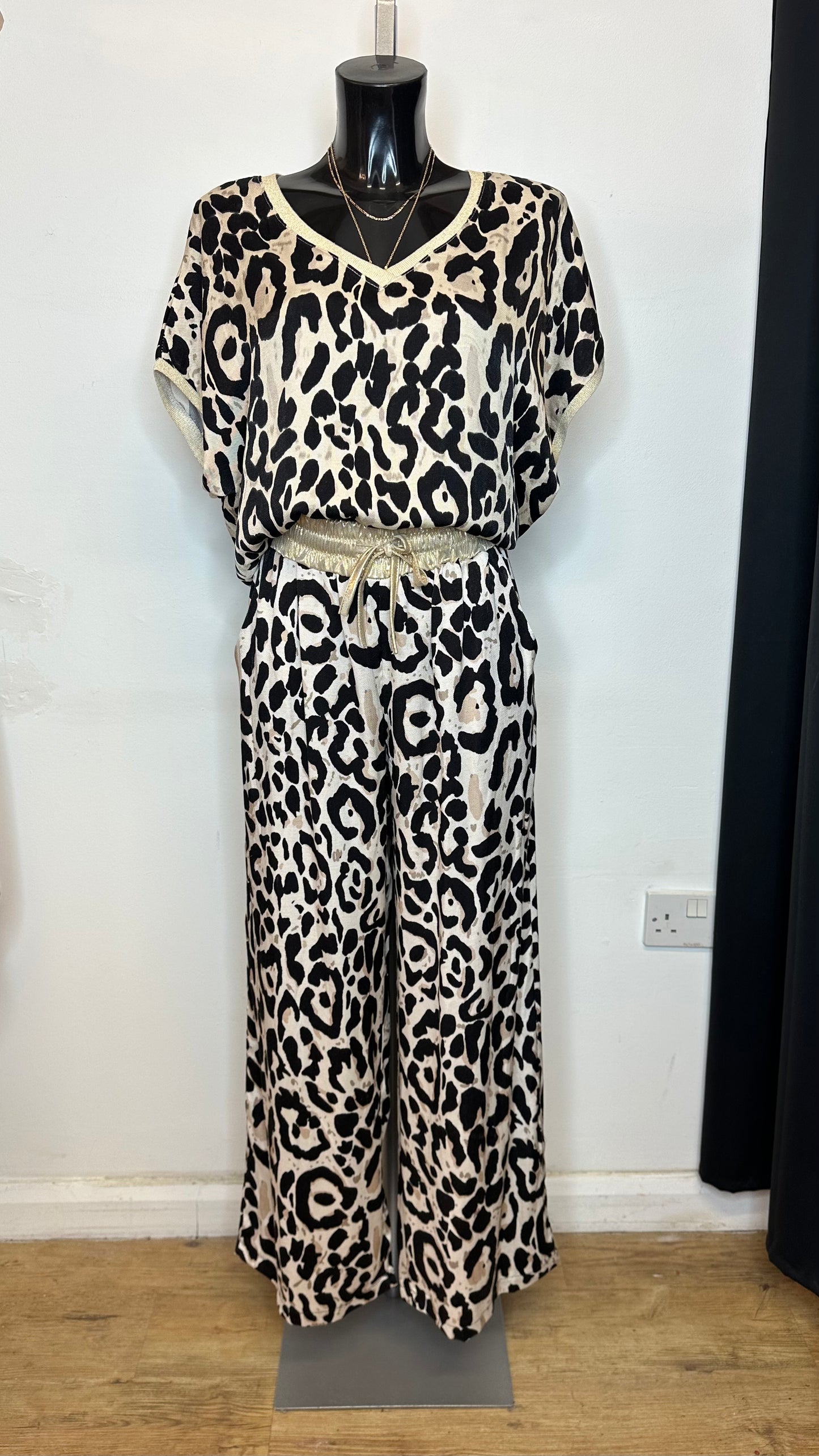 Animal Print Gold Waistband Trousers