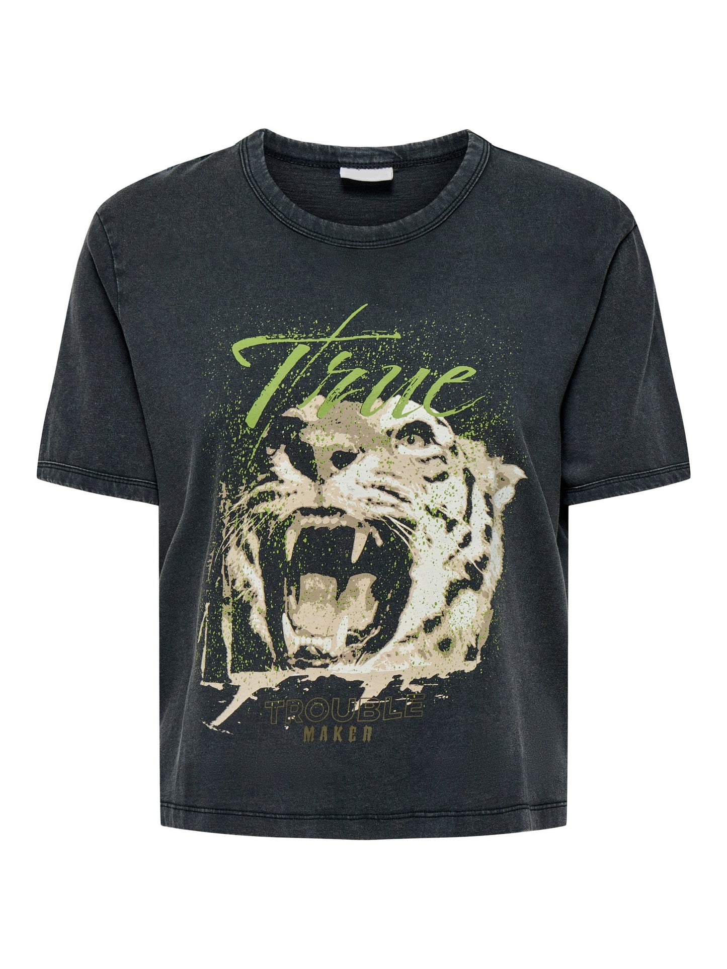 Washed Black T-shirt - True Trouble Maker Slogo
