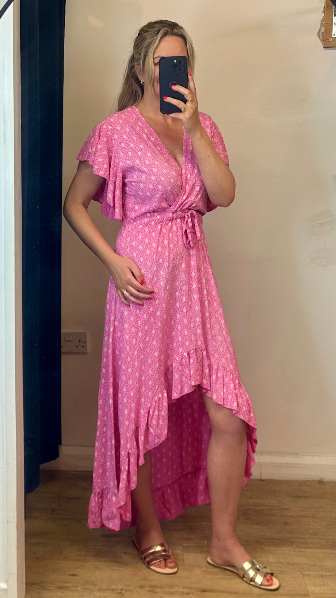 Pink frill hem dress