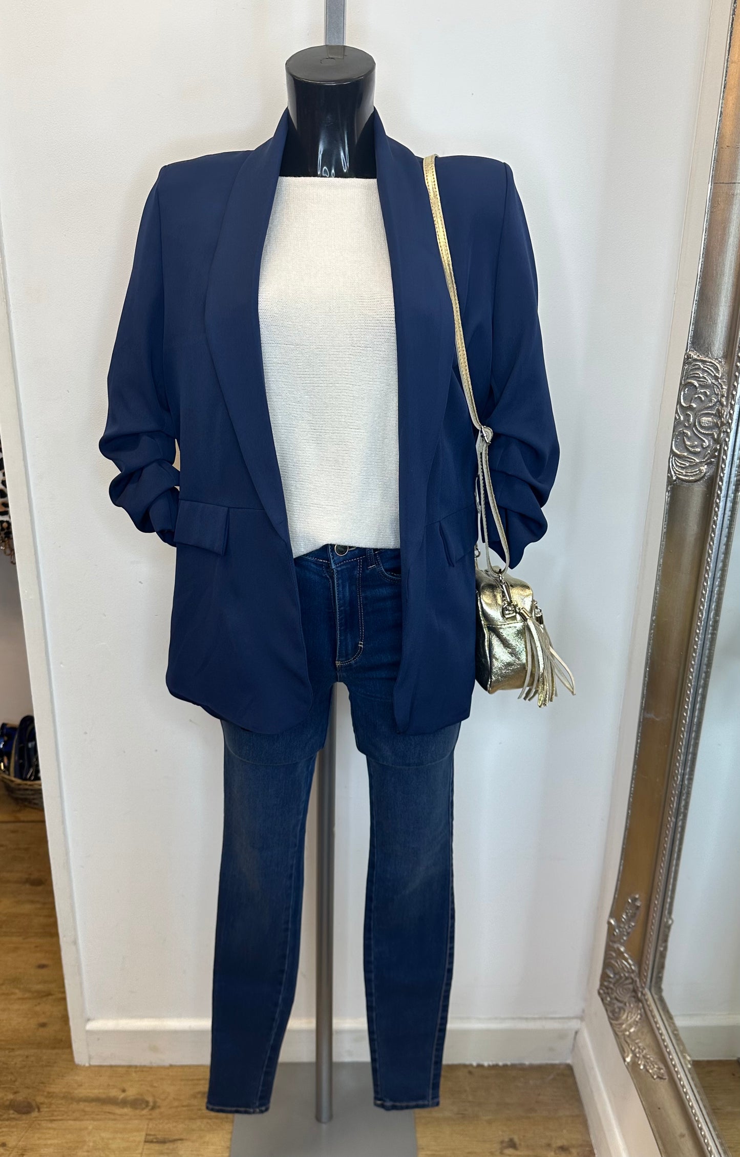 Ruched sleeve blazer - Navy