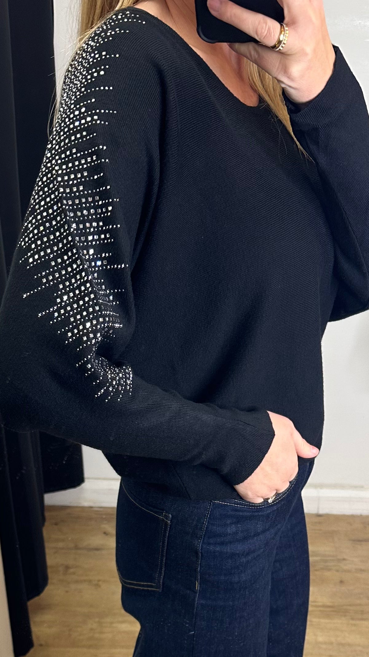 Diamante Batwing Jumper - Black Colour
