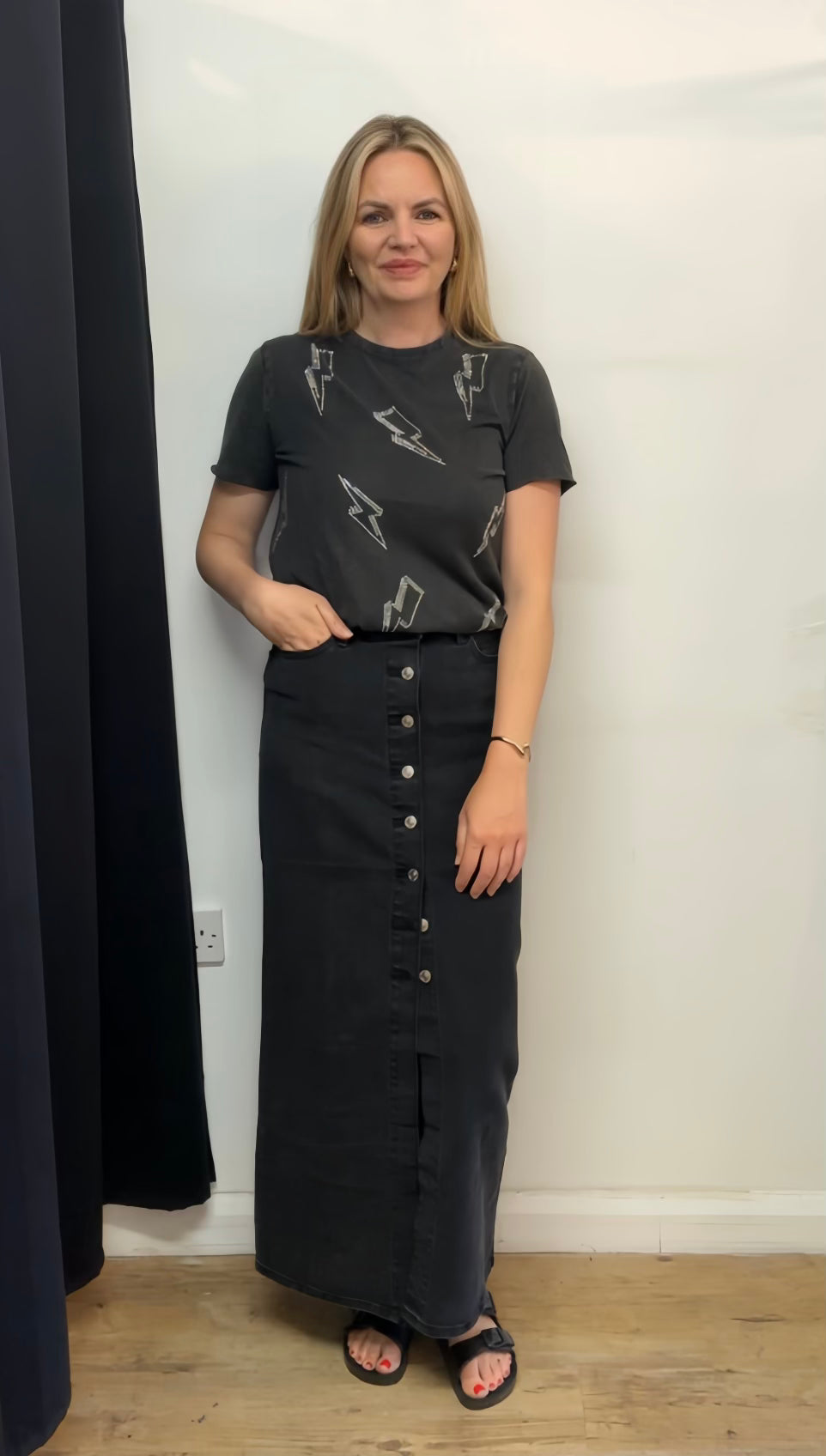 High Waisted Denim maxi skirt Livia s Boutique