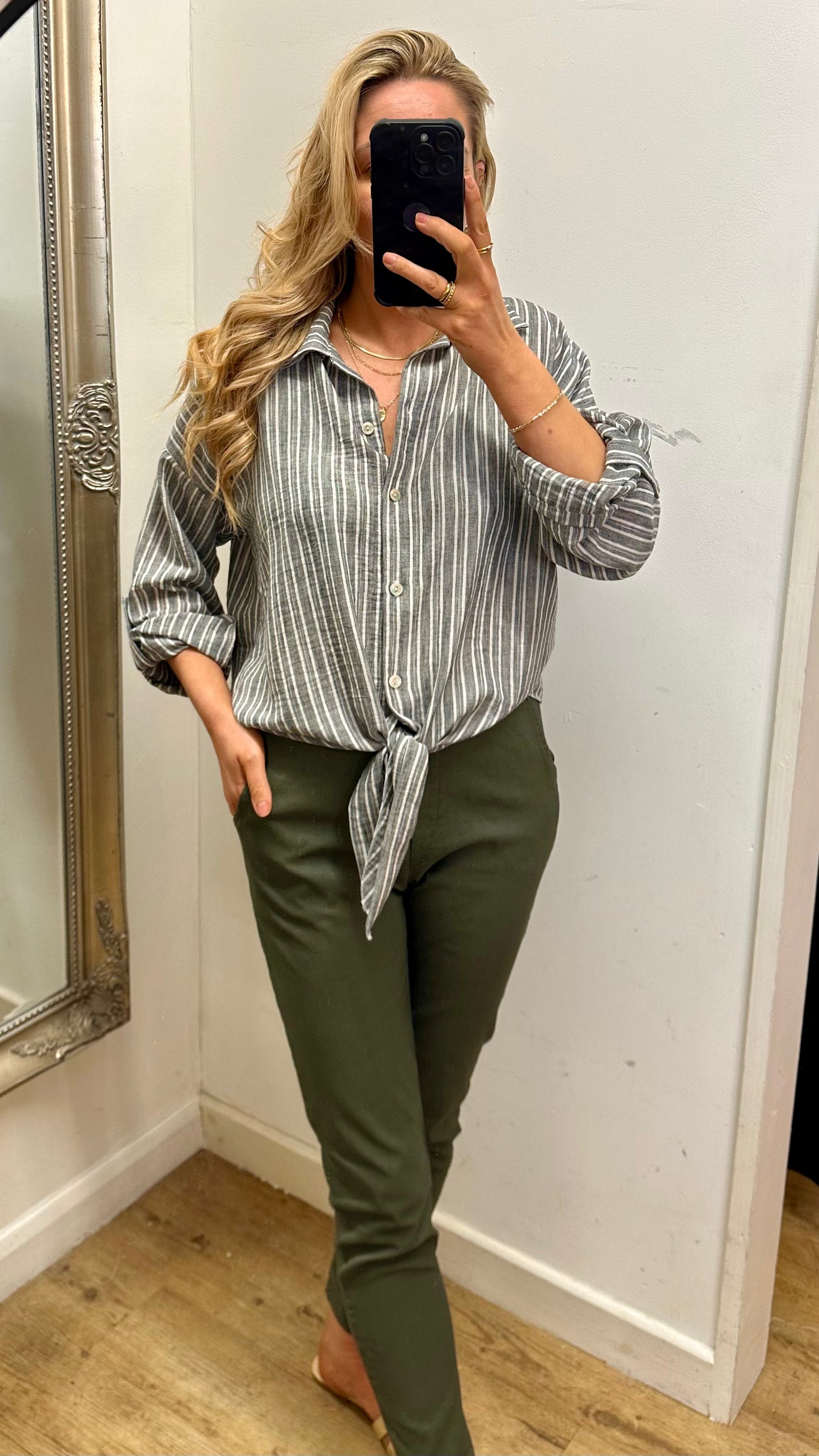 Stripe Tie Shirt - Grey Colour