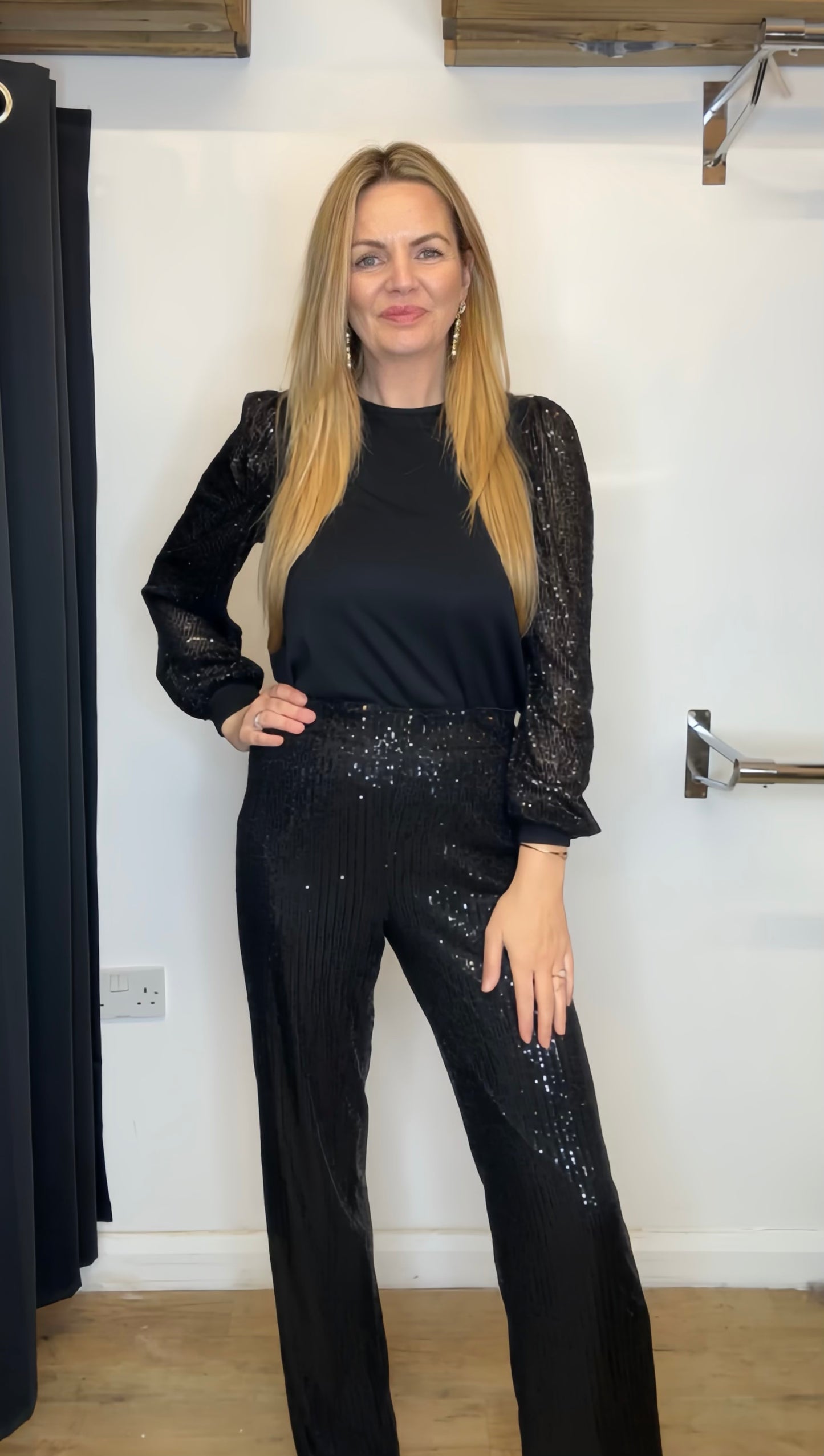 Black sequin sleeve top
