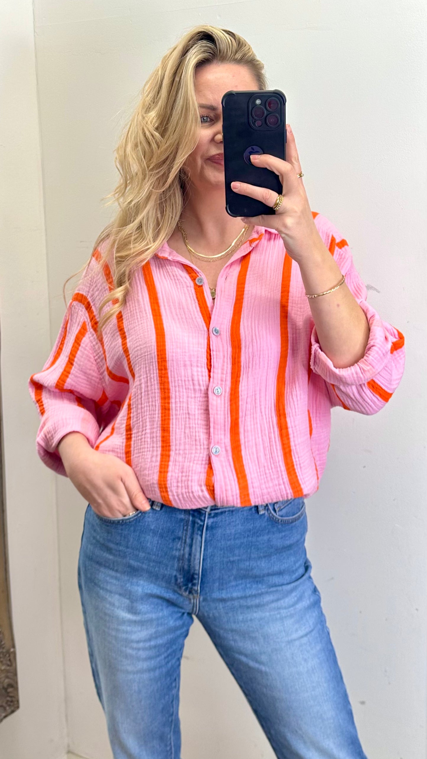 Pink / Orange Stripe Cotton Shirt