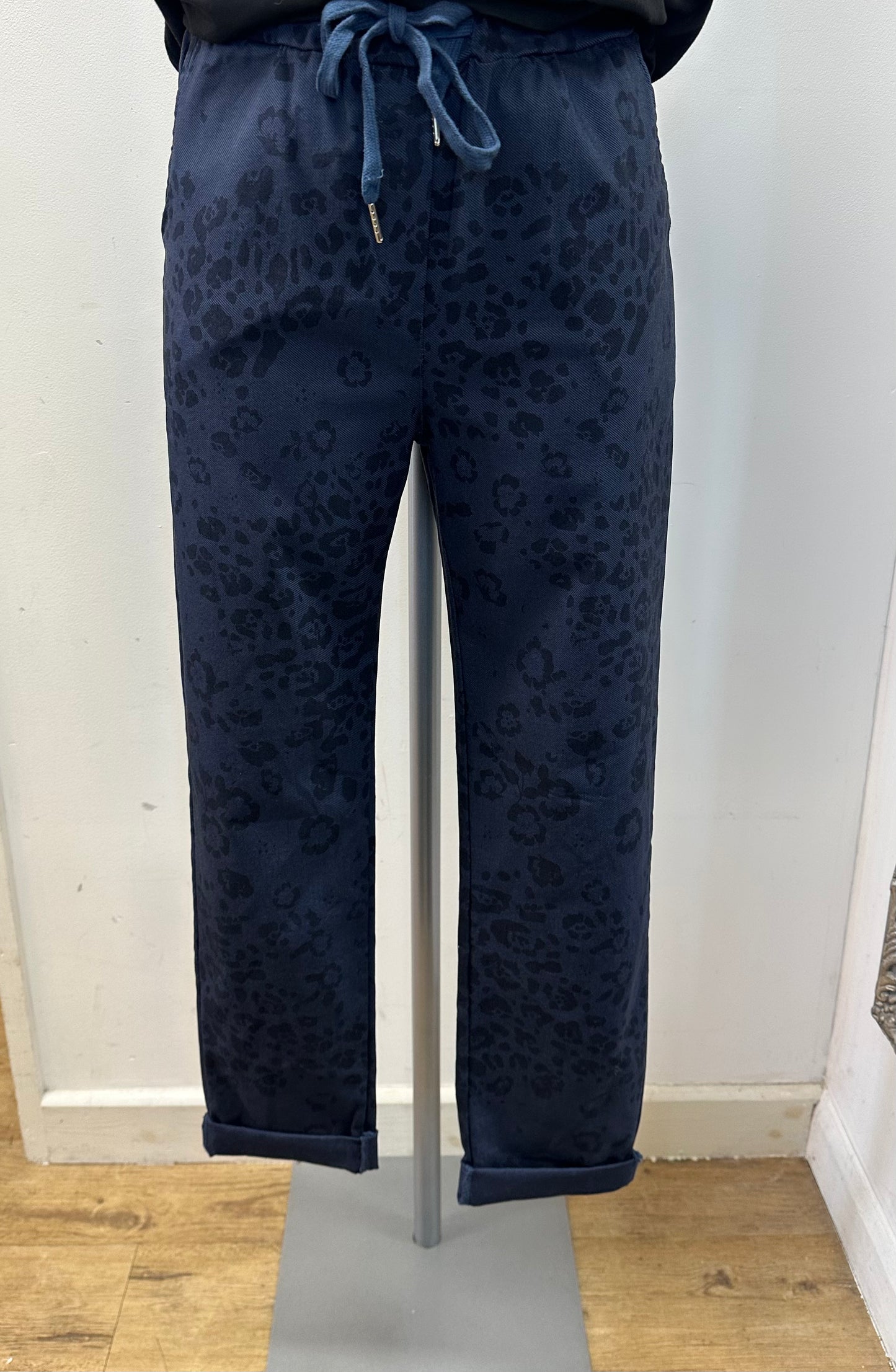 Navy animal print trousers