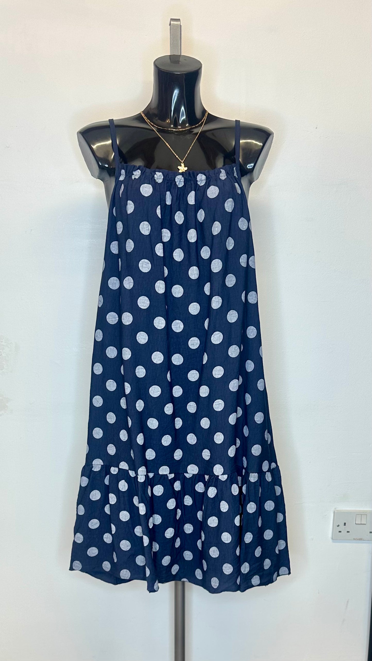 Polka Dot Summer Dress - Navy