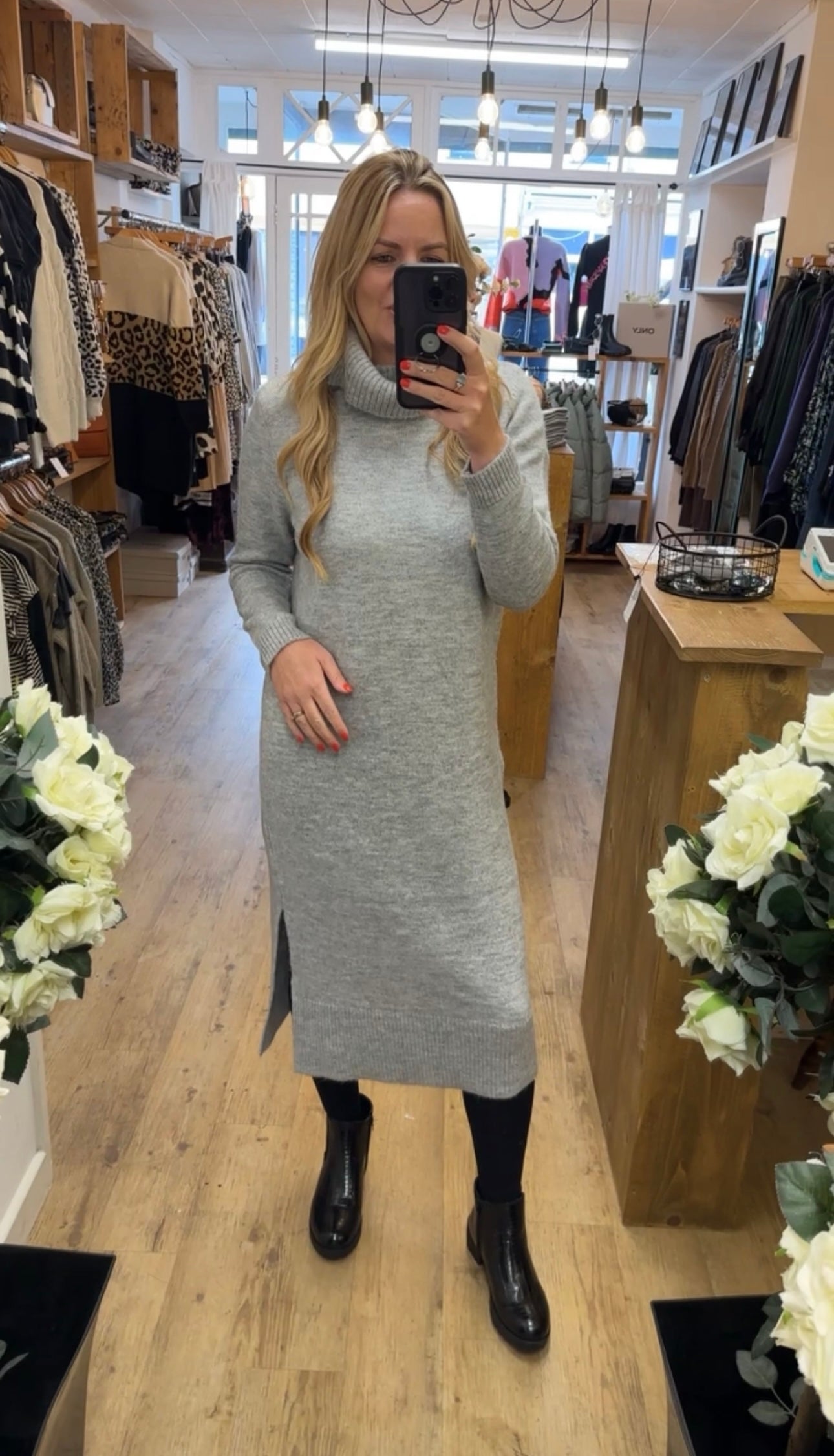 Roll neck long dress - Grey colour