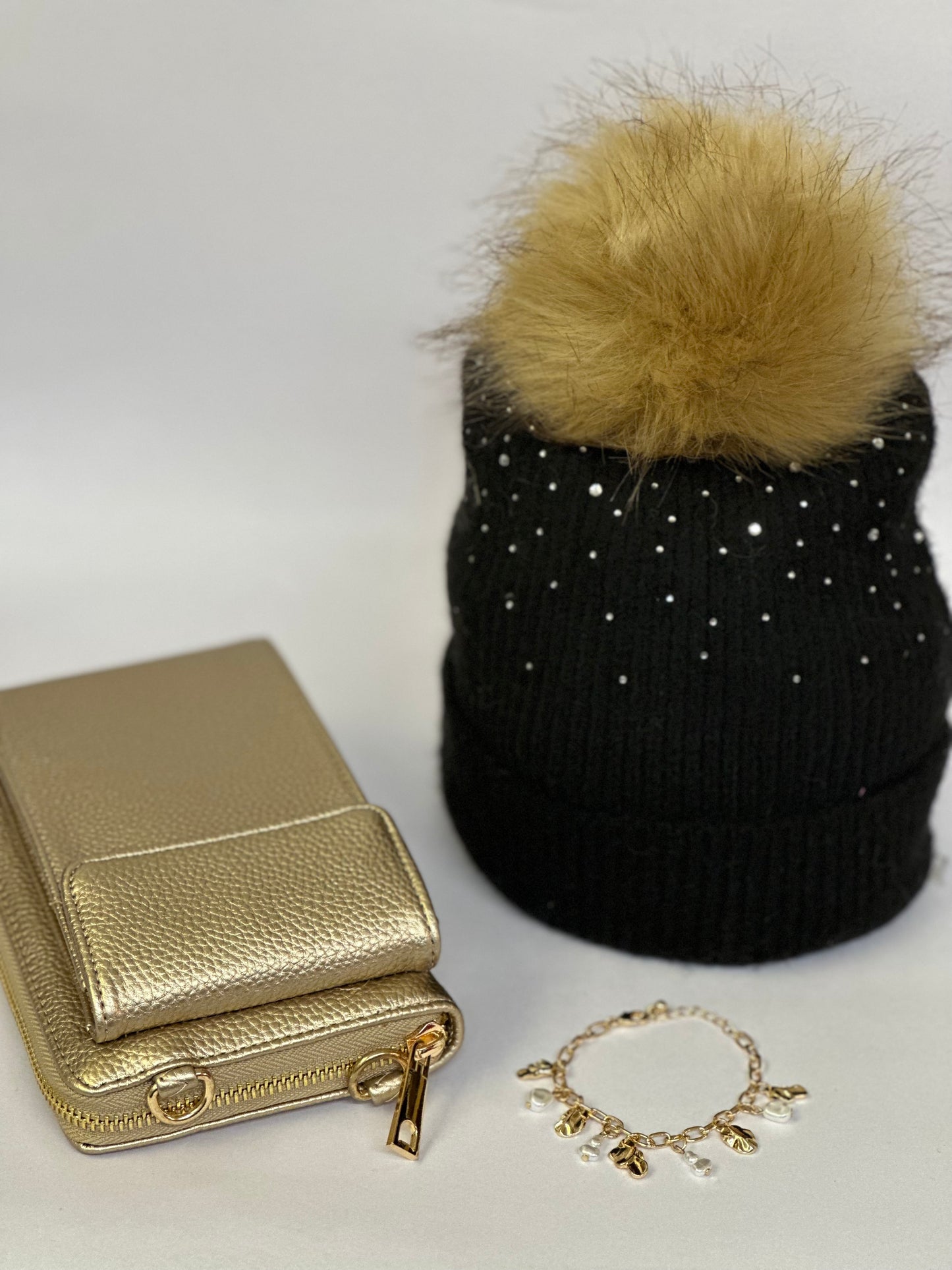 Black Diamante Hat Set