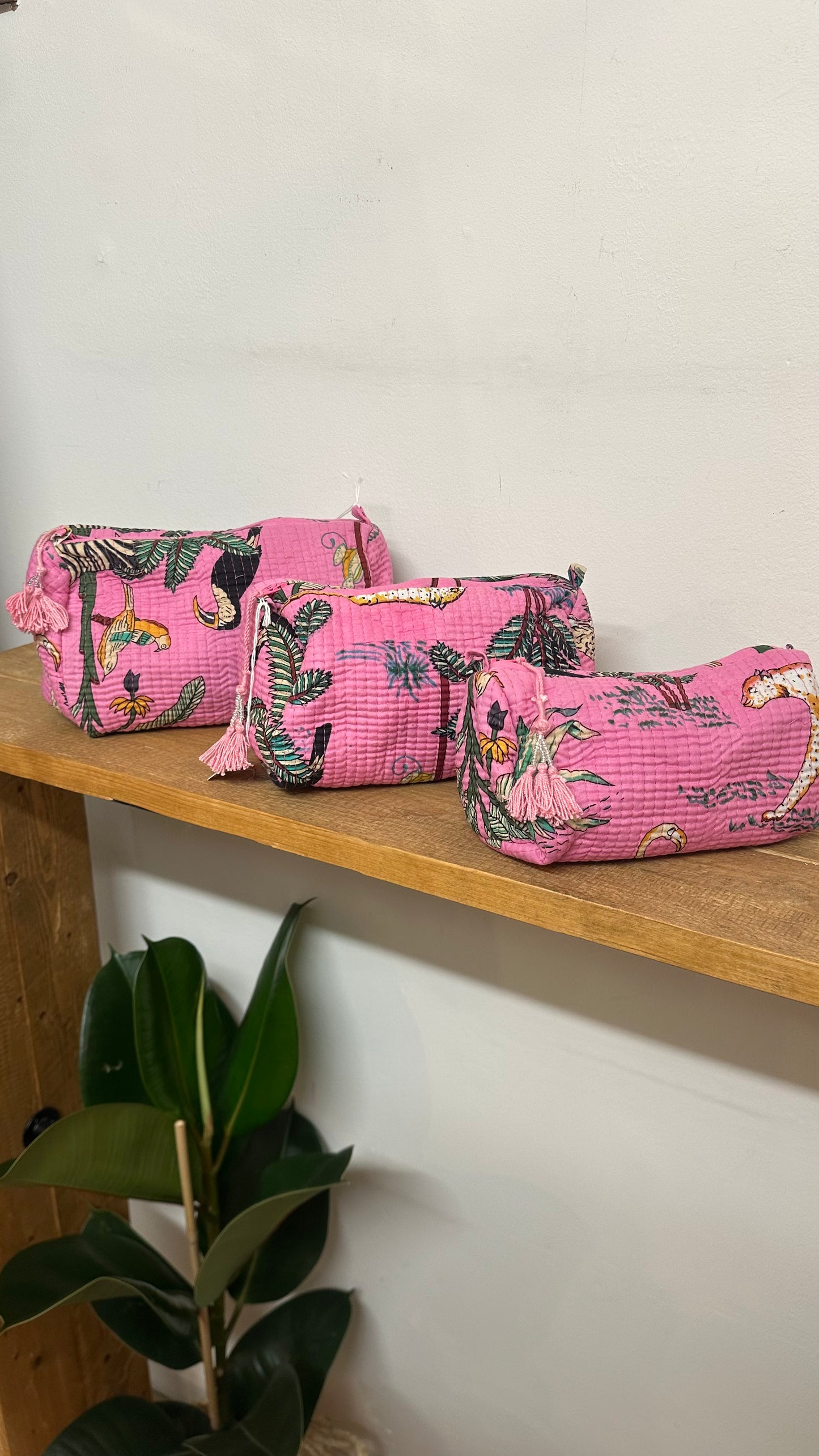 Jungle Print Luxury Cotton Wash / Makeup Bag - Pink