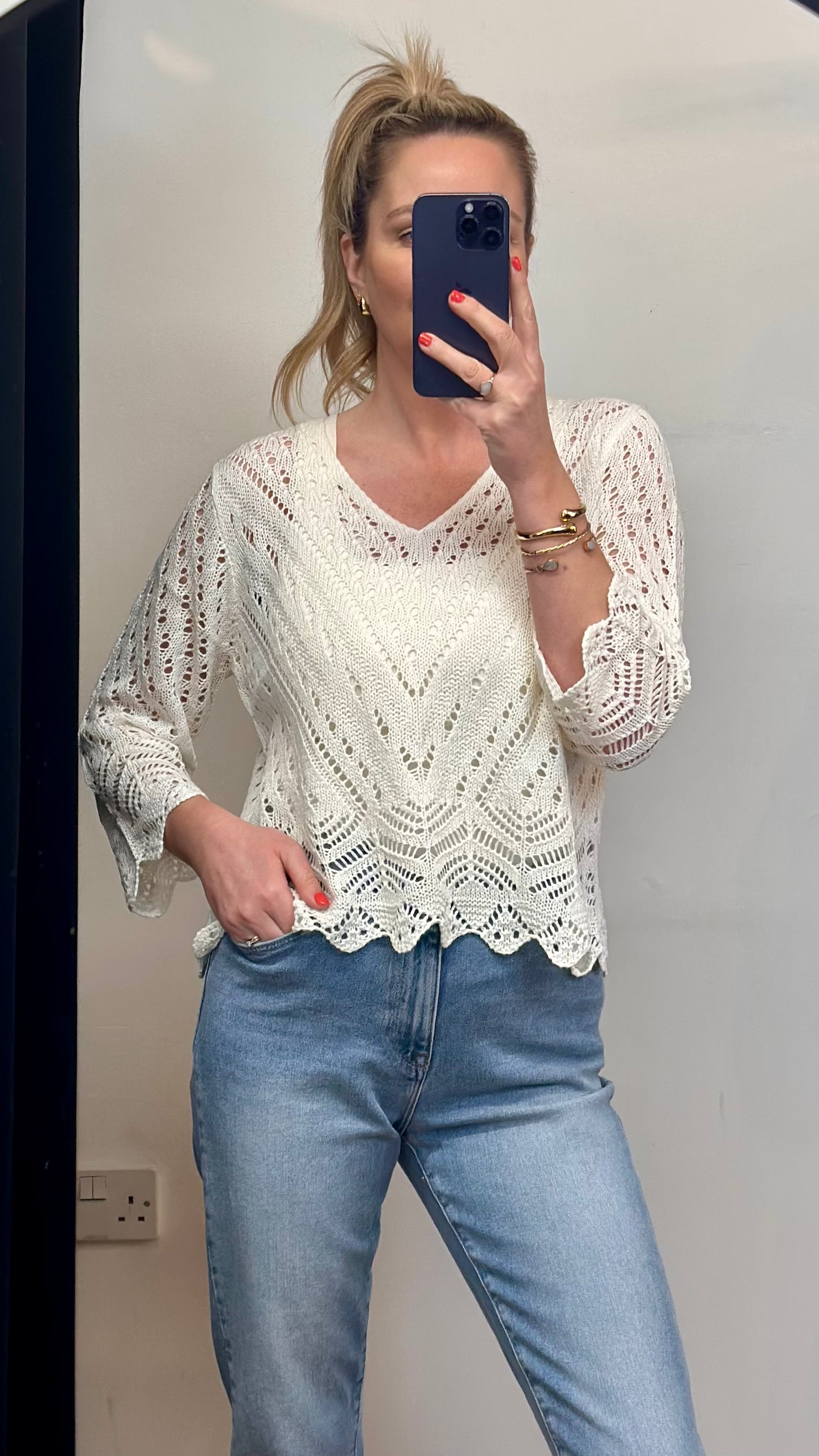 Cream Knitted Crochet Top