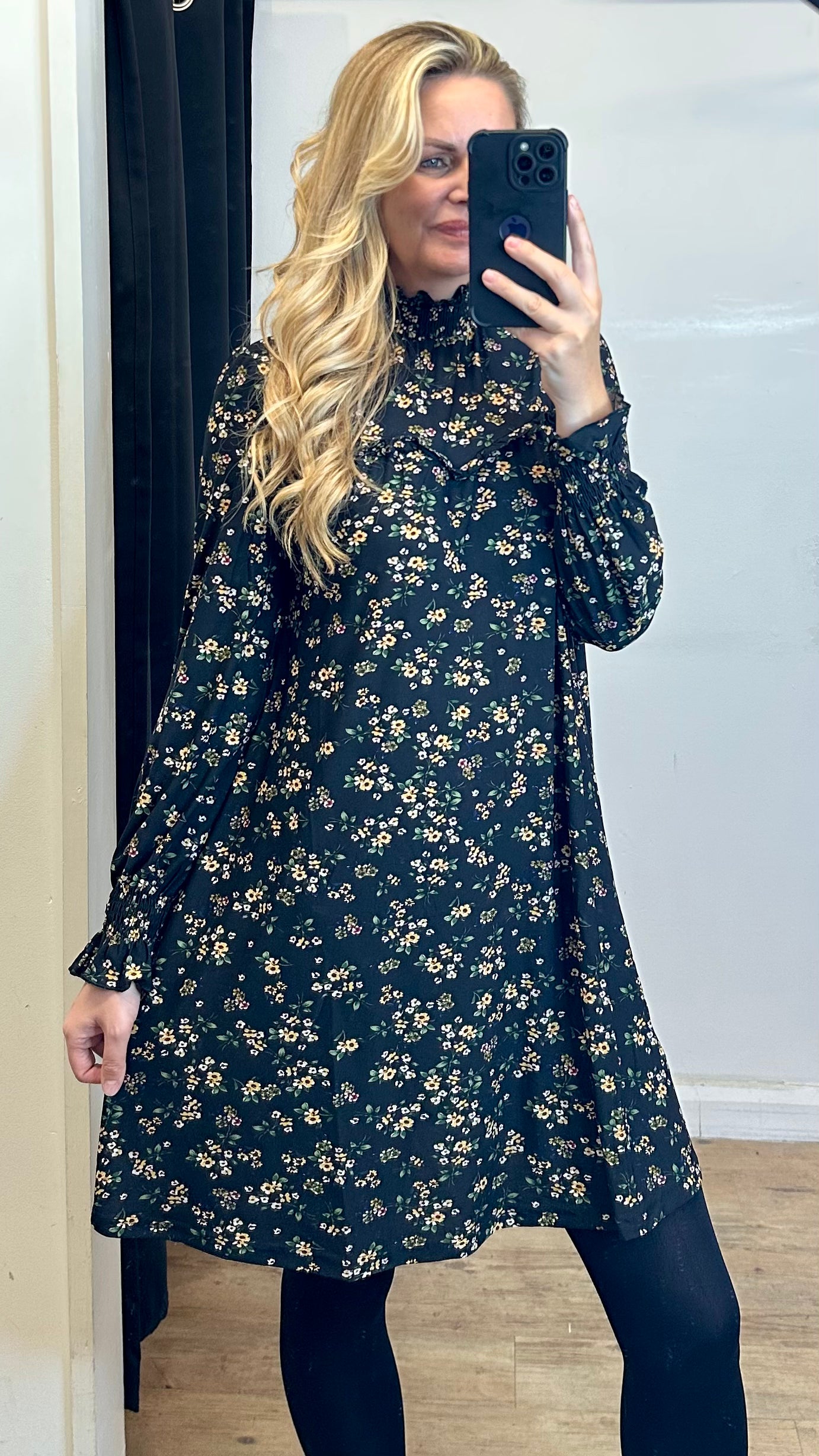Black Floral Stretch Dress