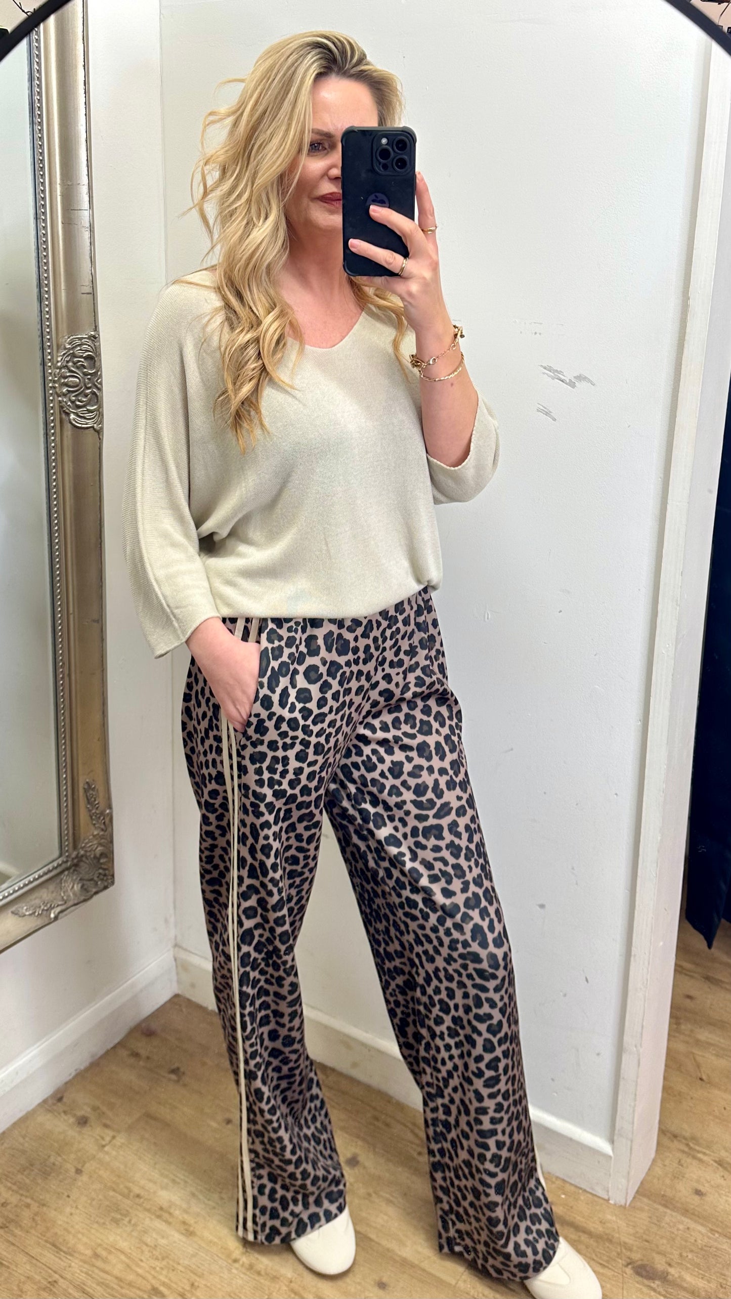 Animal Print Trousers - Cream Stripe