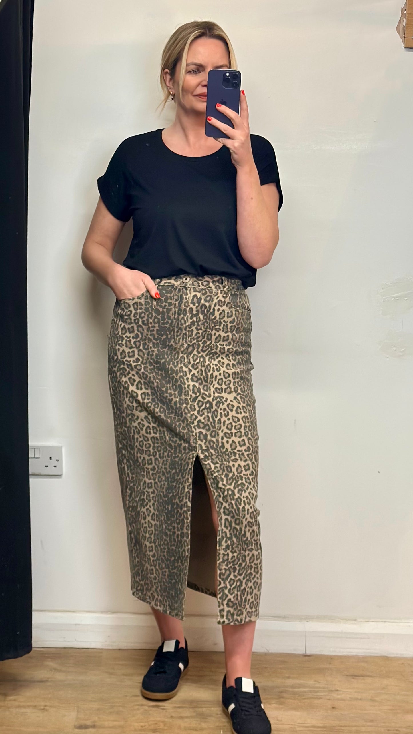 Leopard Denim Skirt