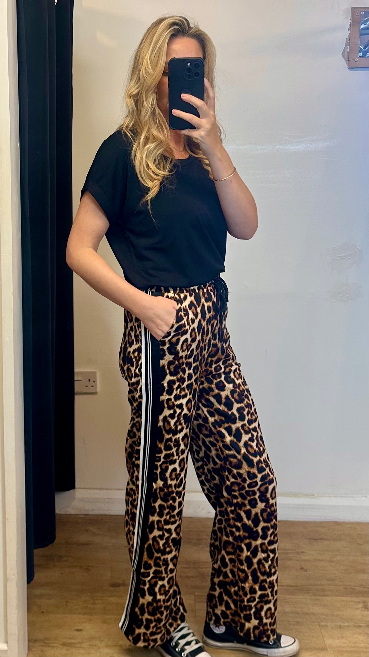Animal Print Trousers - Black Side Stripe