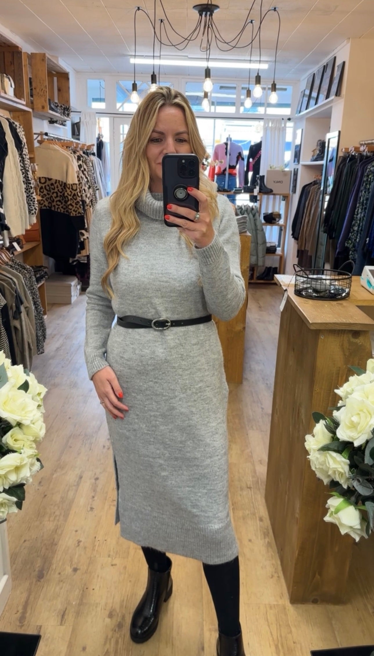 Roll neck long dress - Grey colour