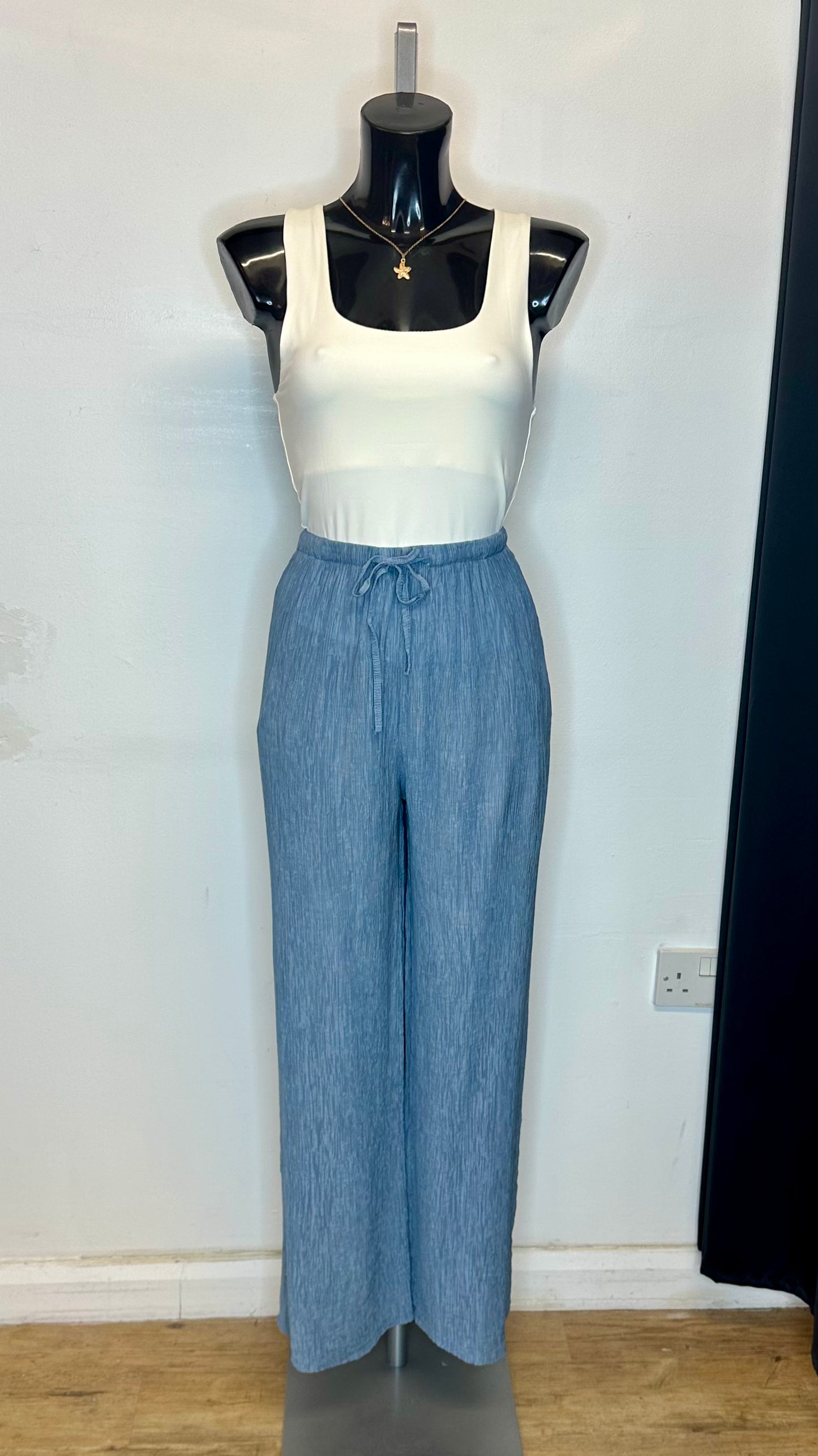 Crinkle Trousers - Denim Blue Colour