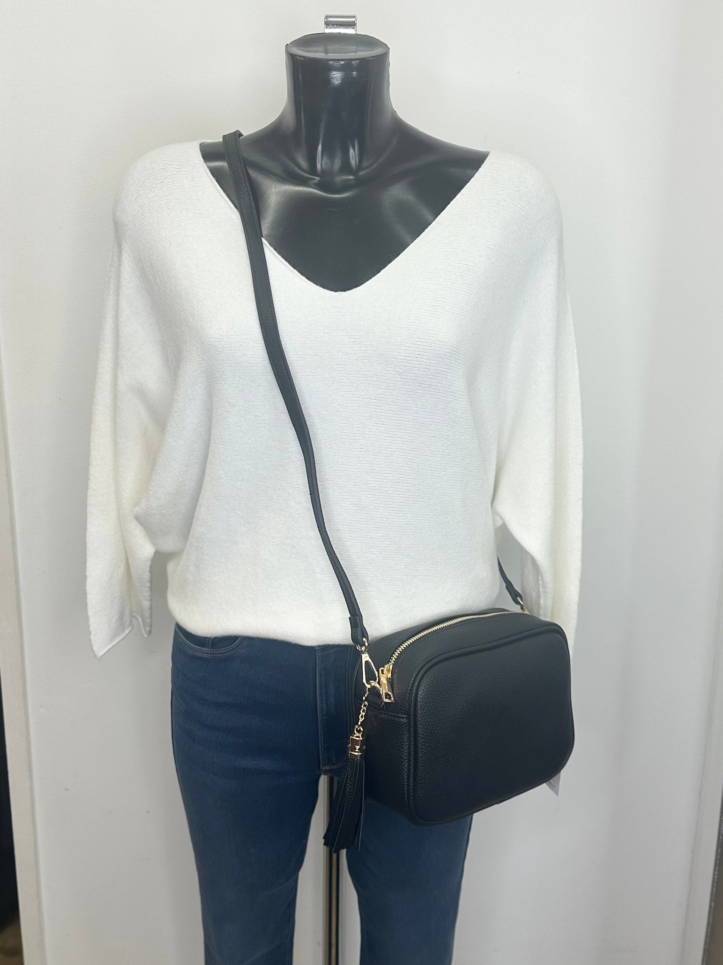 Black crossbody camera bag - Gold hardware