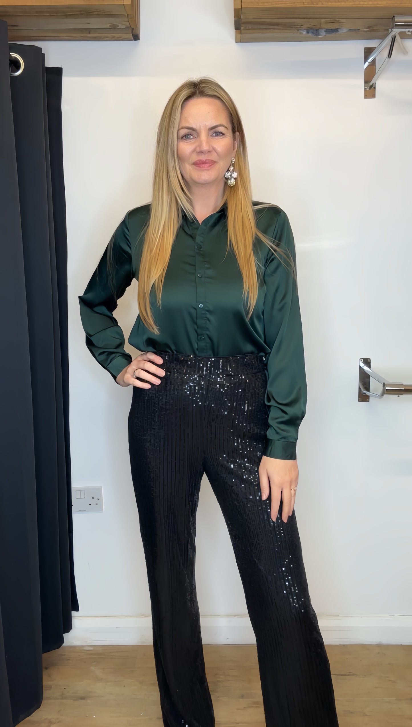 Green satin shirt