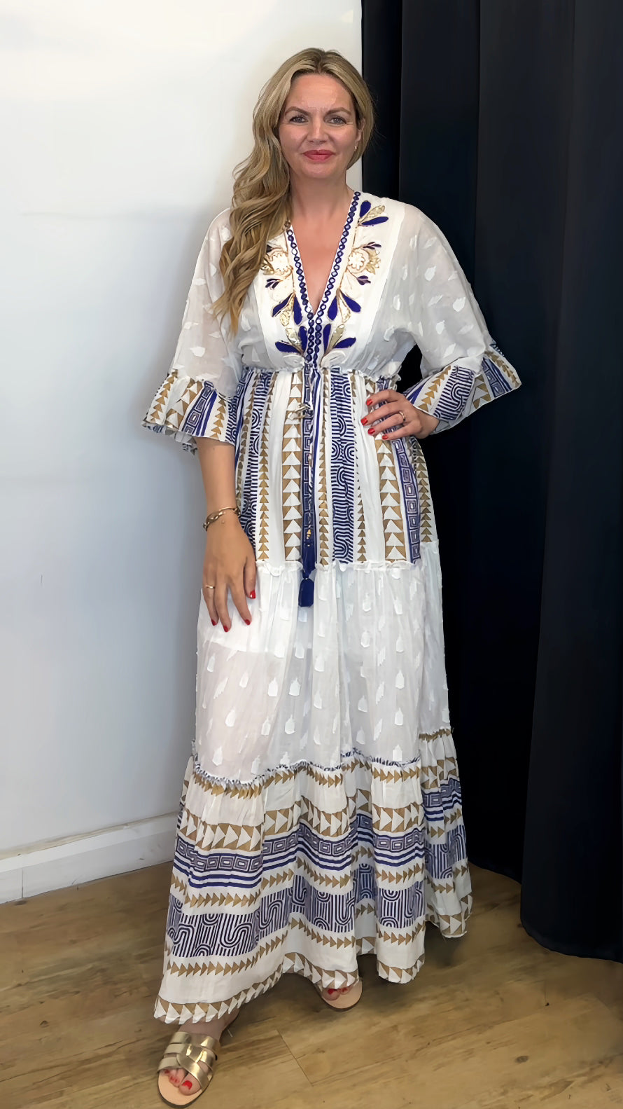 Cotton Maxi Dress - Blue Colour