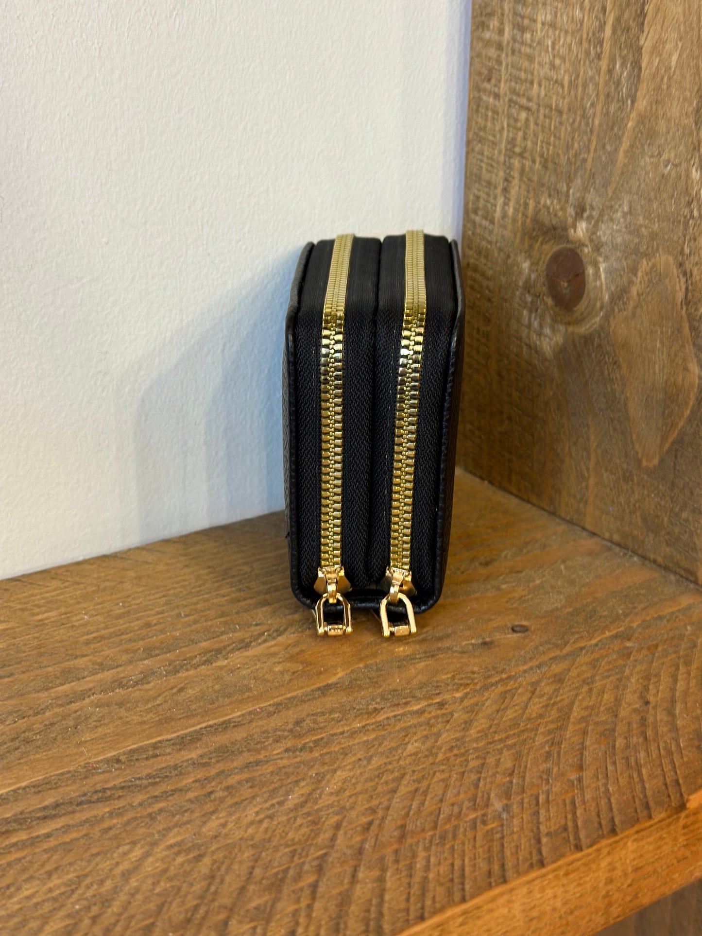 Black double zip purse