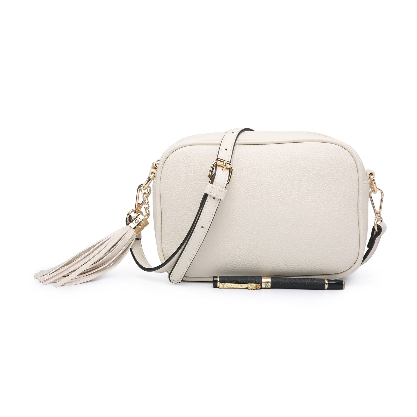 Cream camera bag with tassel zip