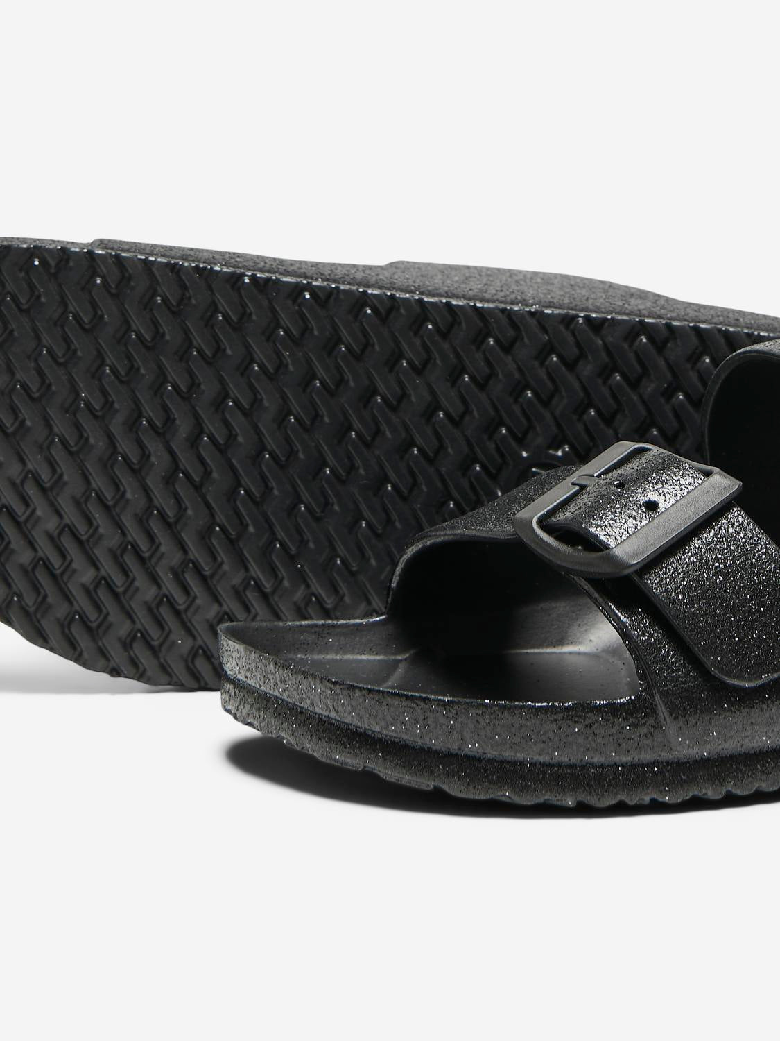 Black glitter double strap sandals