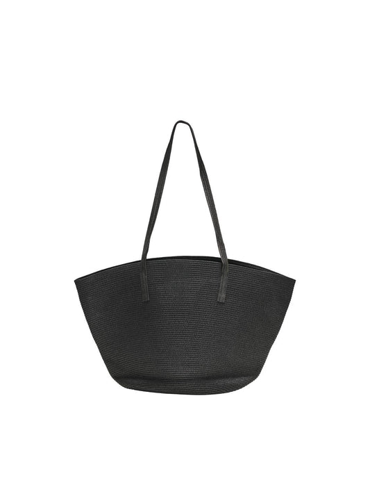 Black straw shopper bag